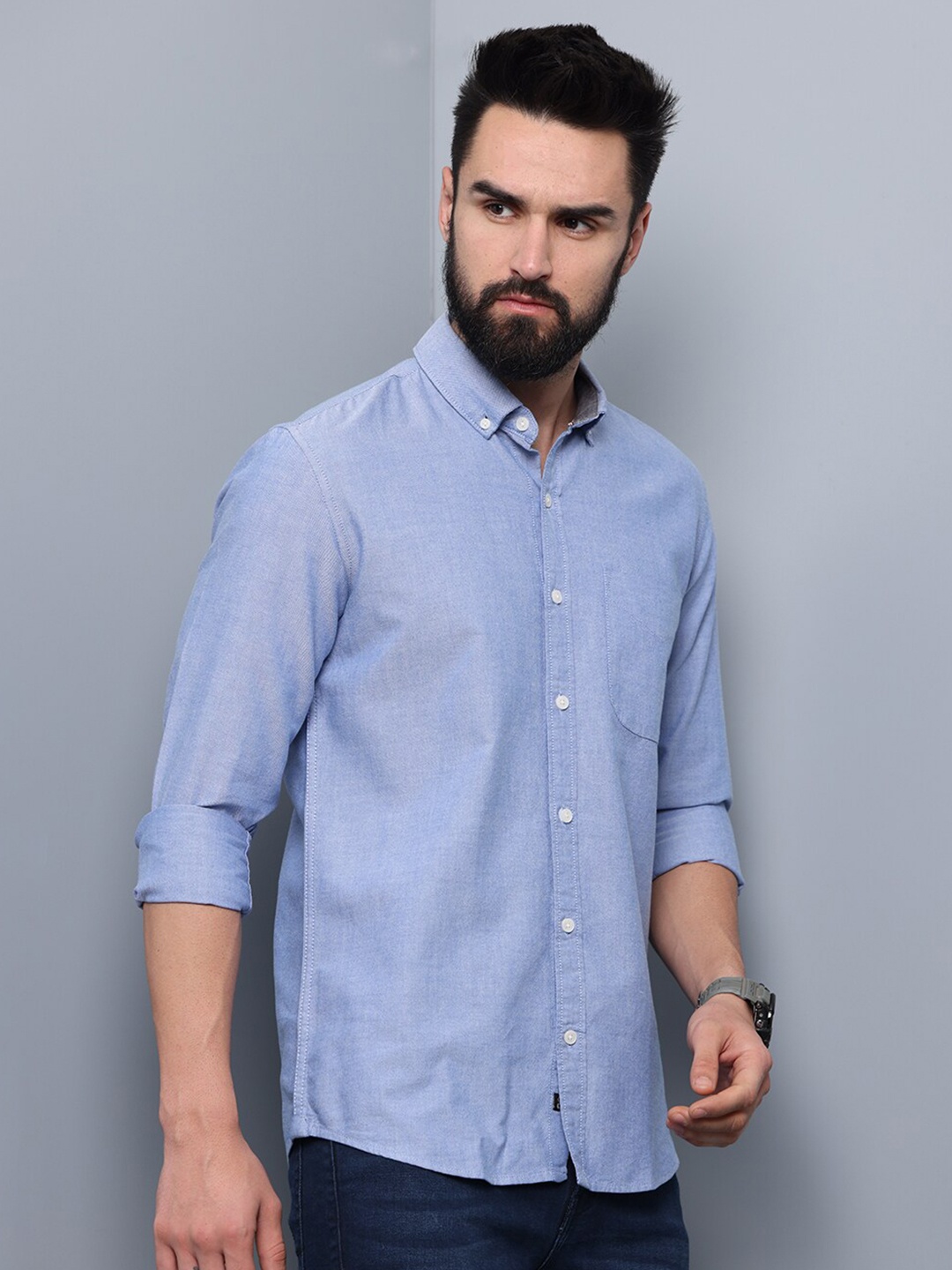 

FOGA Men Standard Slim Fit Pure Cotton Casual Shirt, Blue