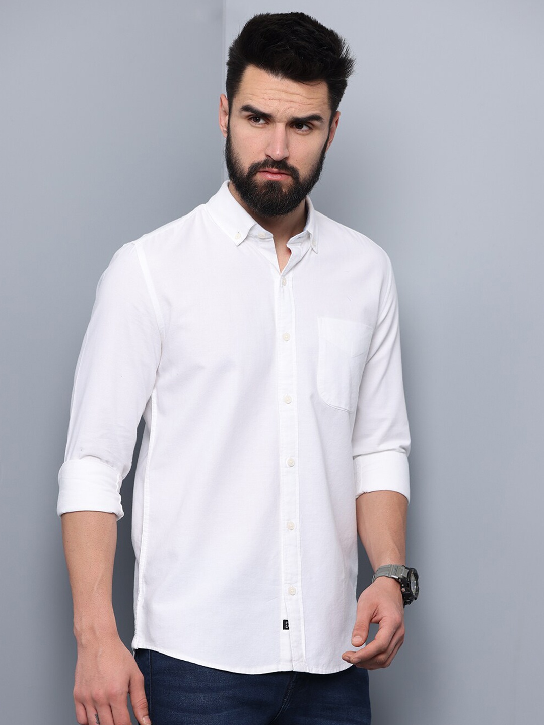 

FOGA Men Standard Slim Fit Pure Cotton Casual Shirt, White