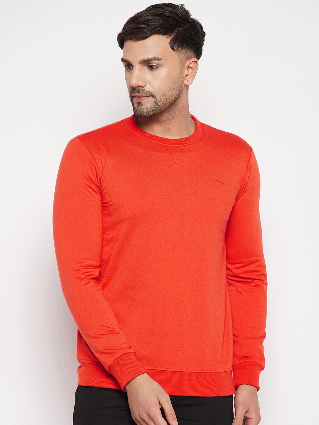

STROP Round Neck Cotton Pullover Sweatshirt, Orange