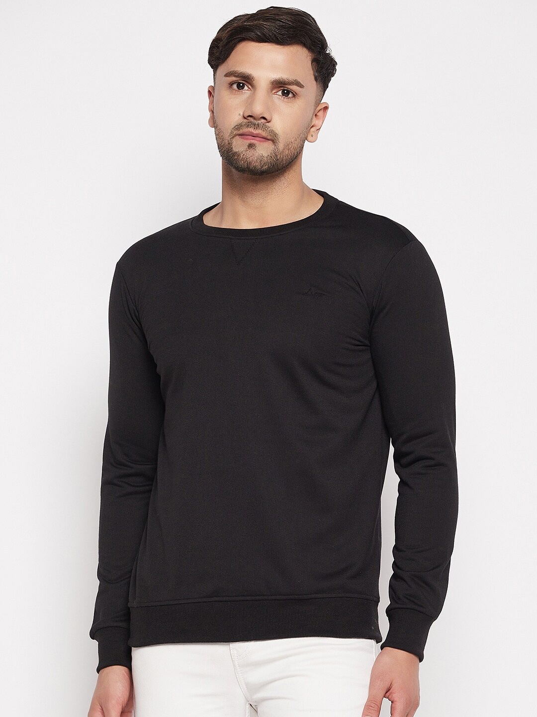 

STROP Round Neck Cotton Sweatshirt, Black