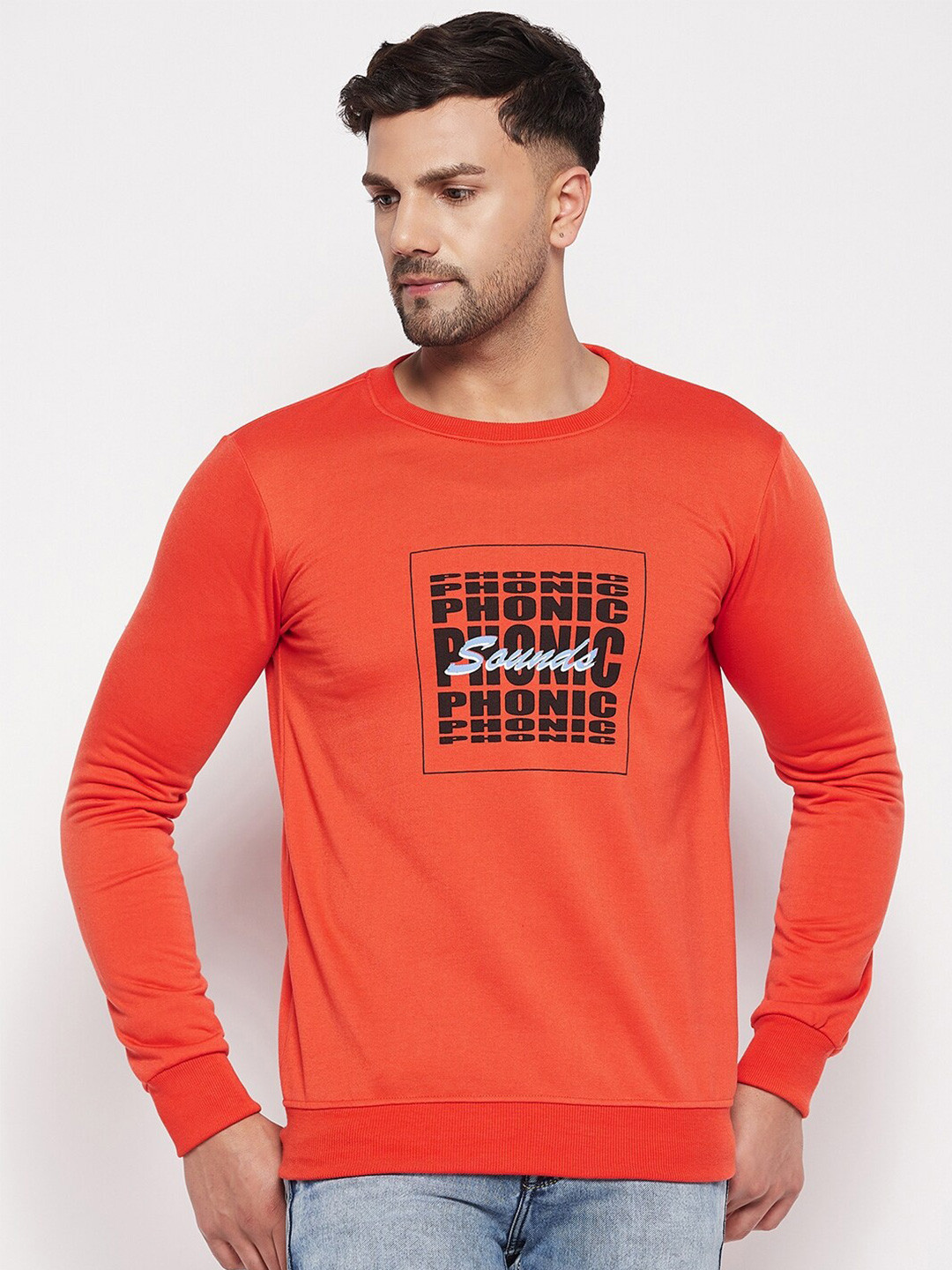 

STROP Men Typography Printed Cotton Sweatshirt, Orange