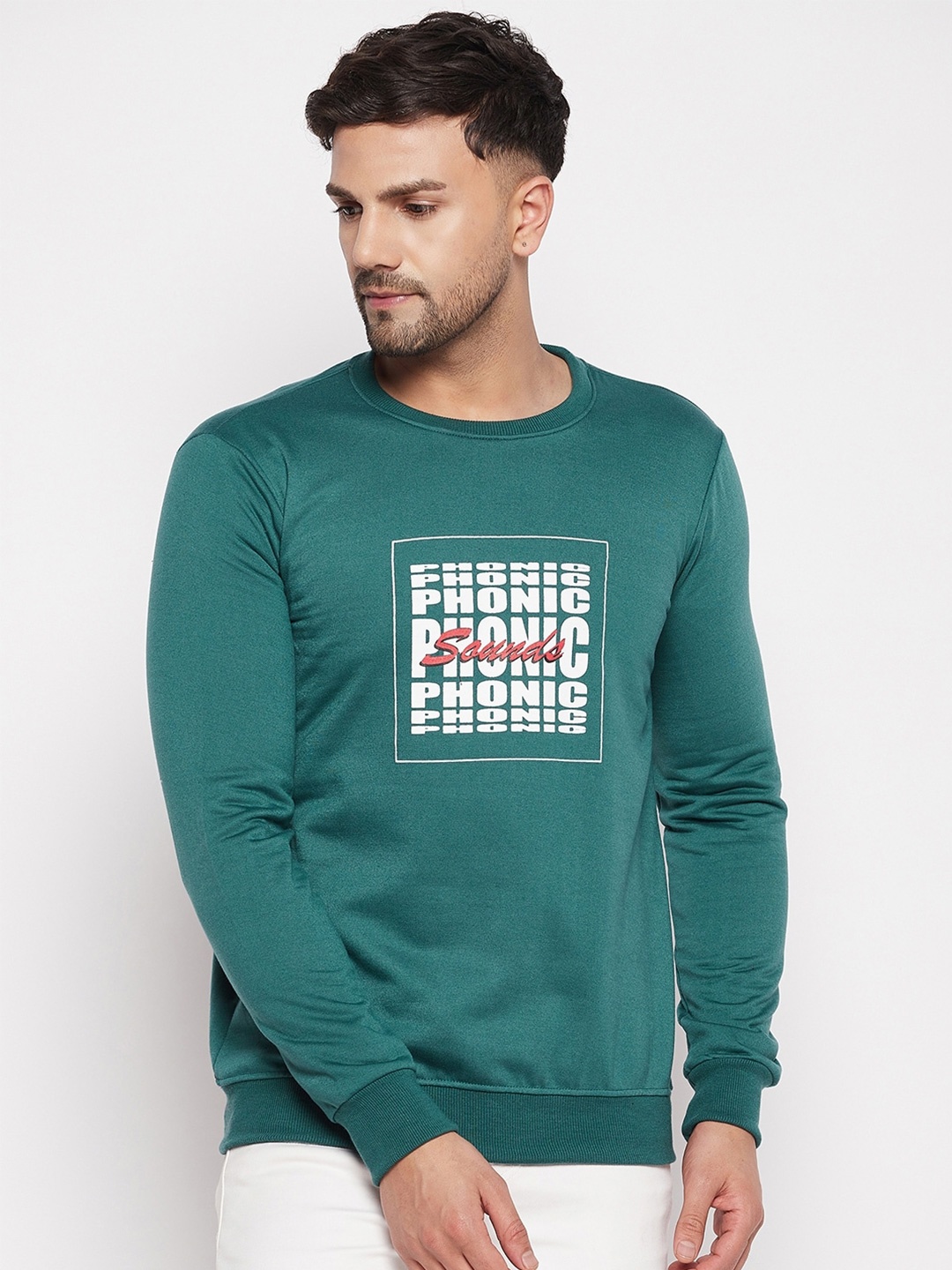 

STROP Men Typography Printed Cotton Sweatshirt, Green