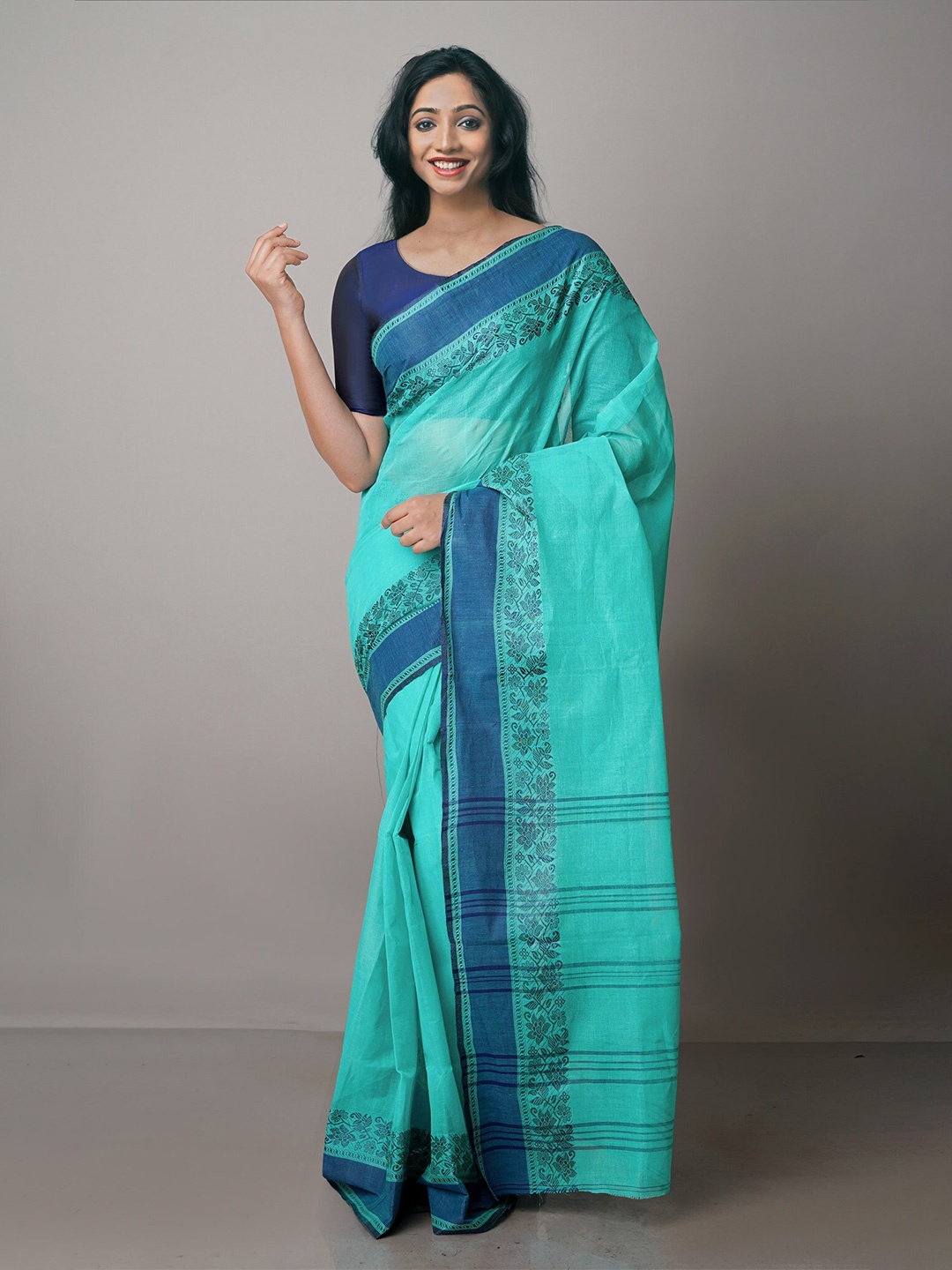 

Unnati Silks Pure Cotton Handloom Taant Saree, Green