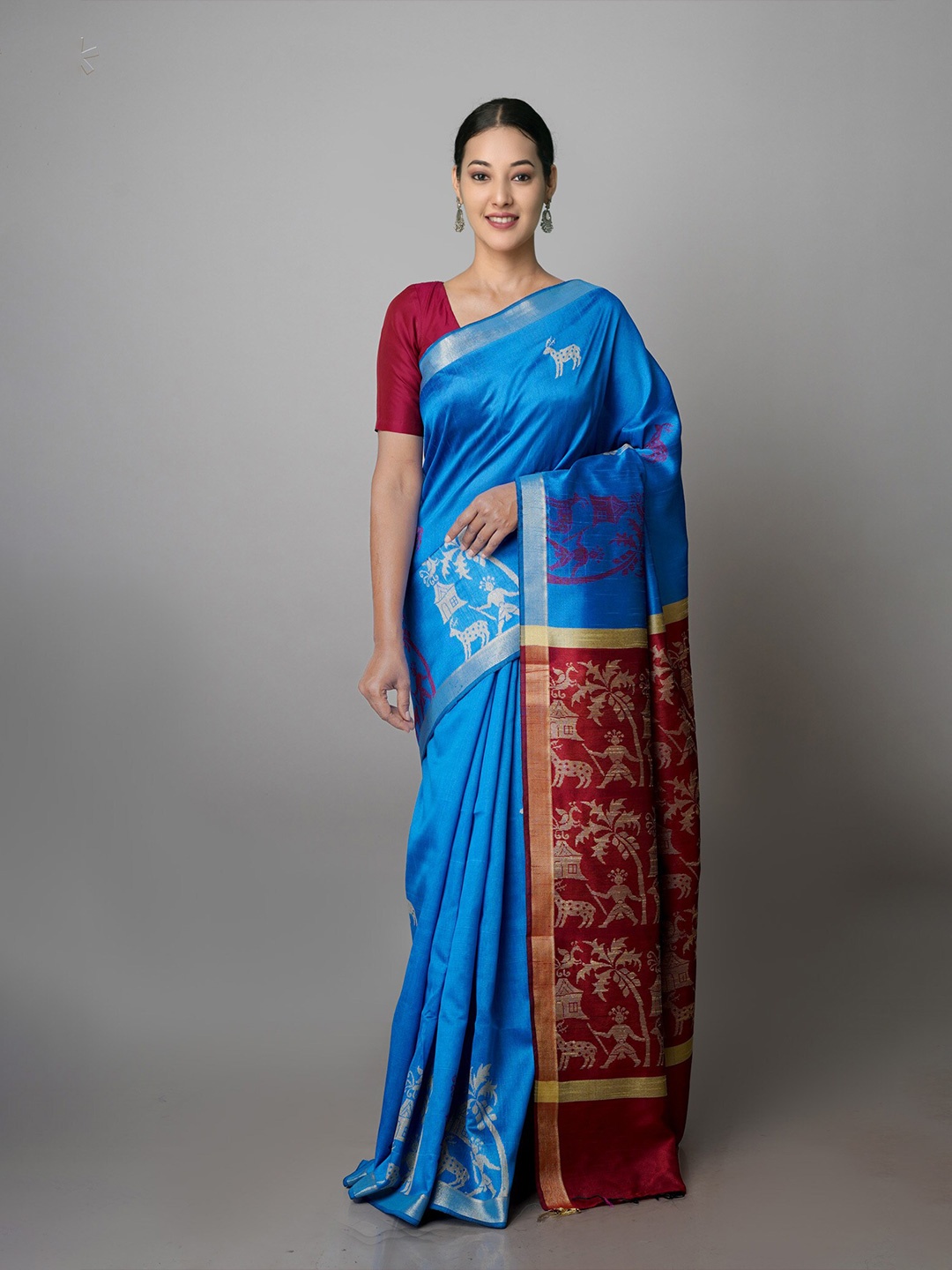 

Unnati Silks Woven Design Zari Silk Blend Bhagalpuri Saree, Blue