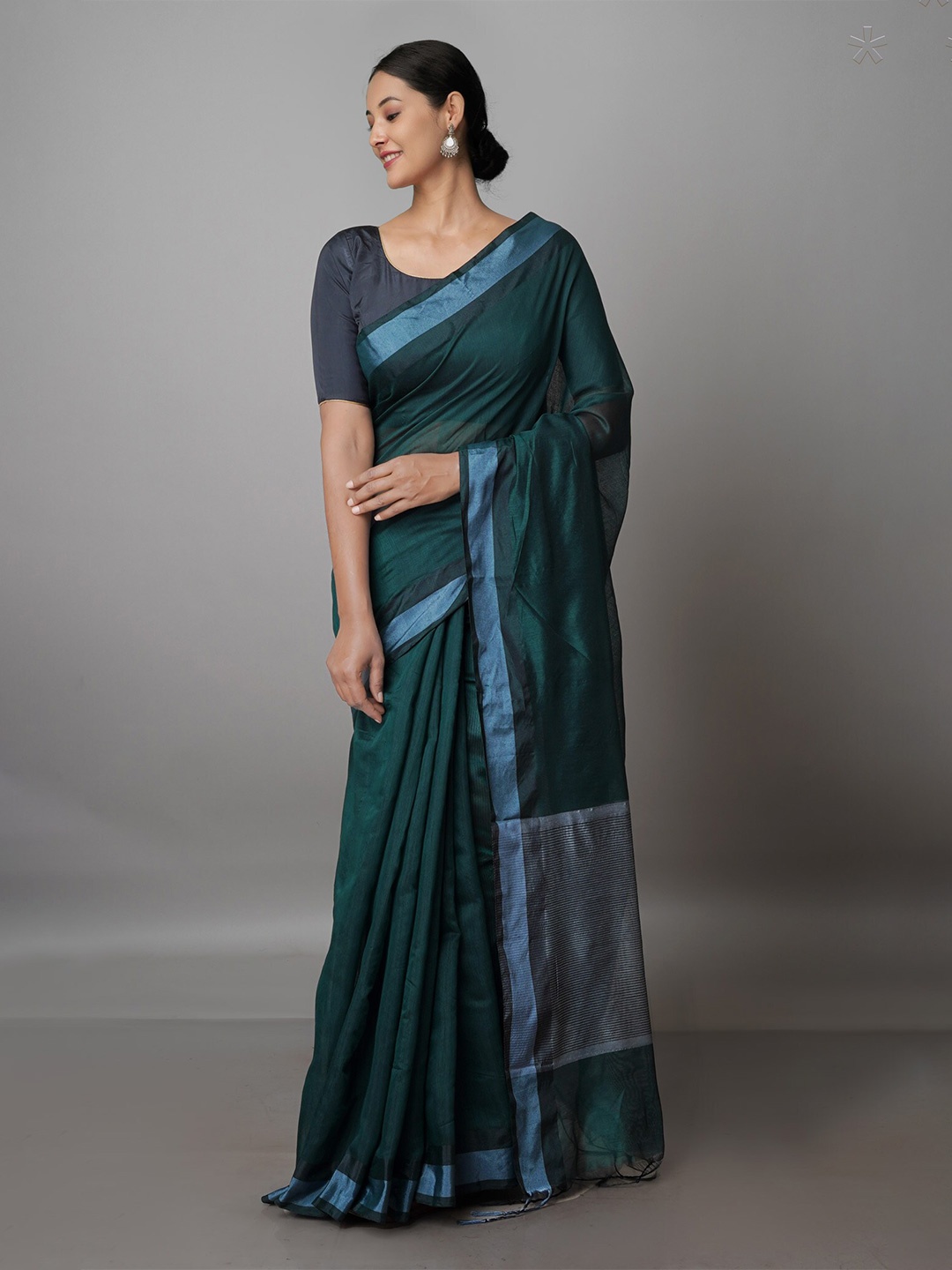 

Unnati Silks Zari Silk Blend Chanderi Saree, Green