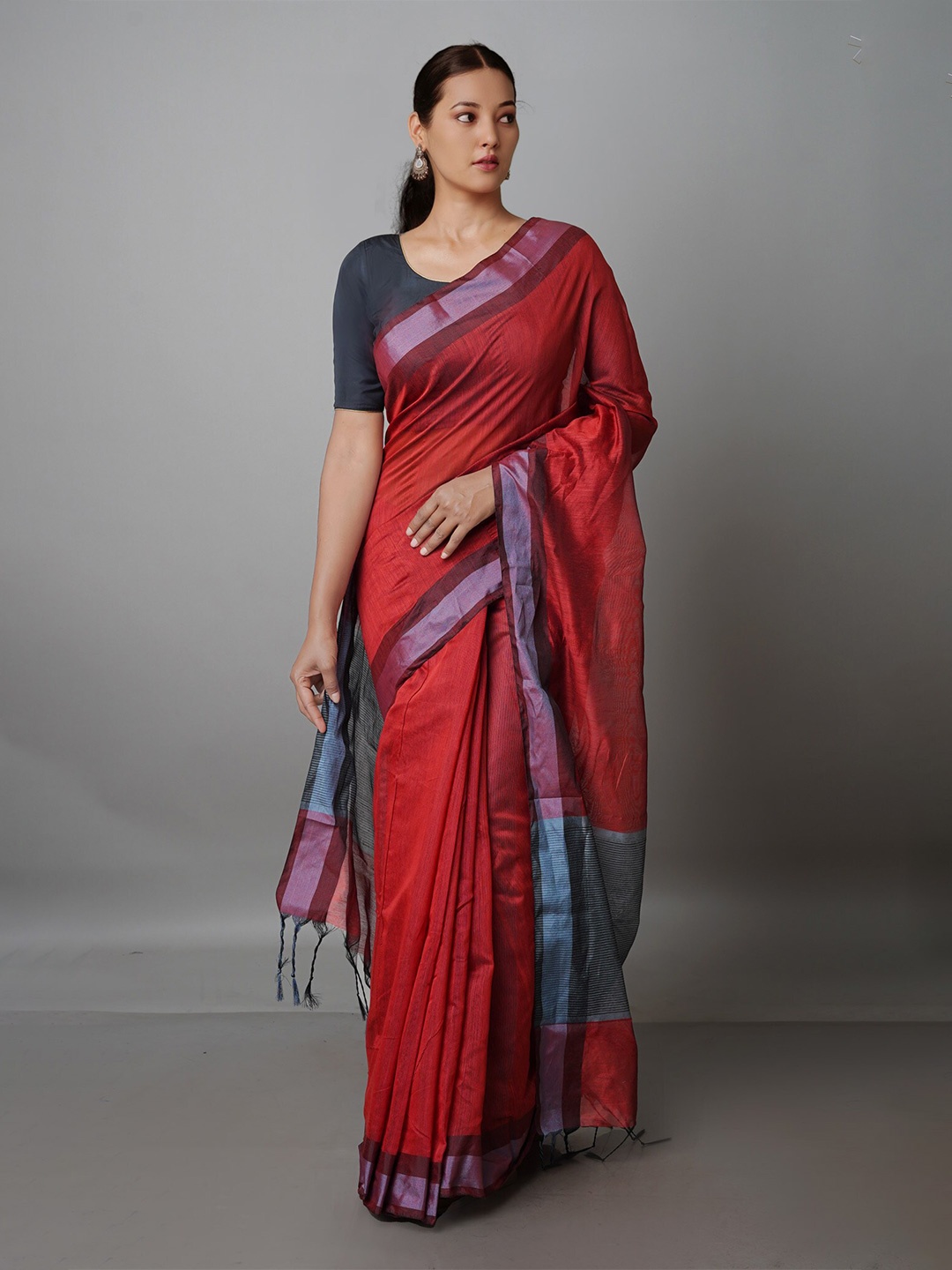 

Unnati Silks Silk Blend Chanderi Saree, Burgundy