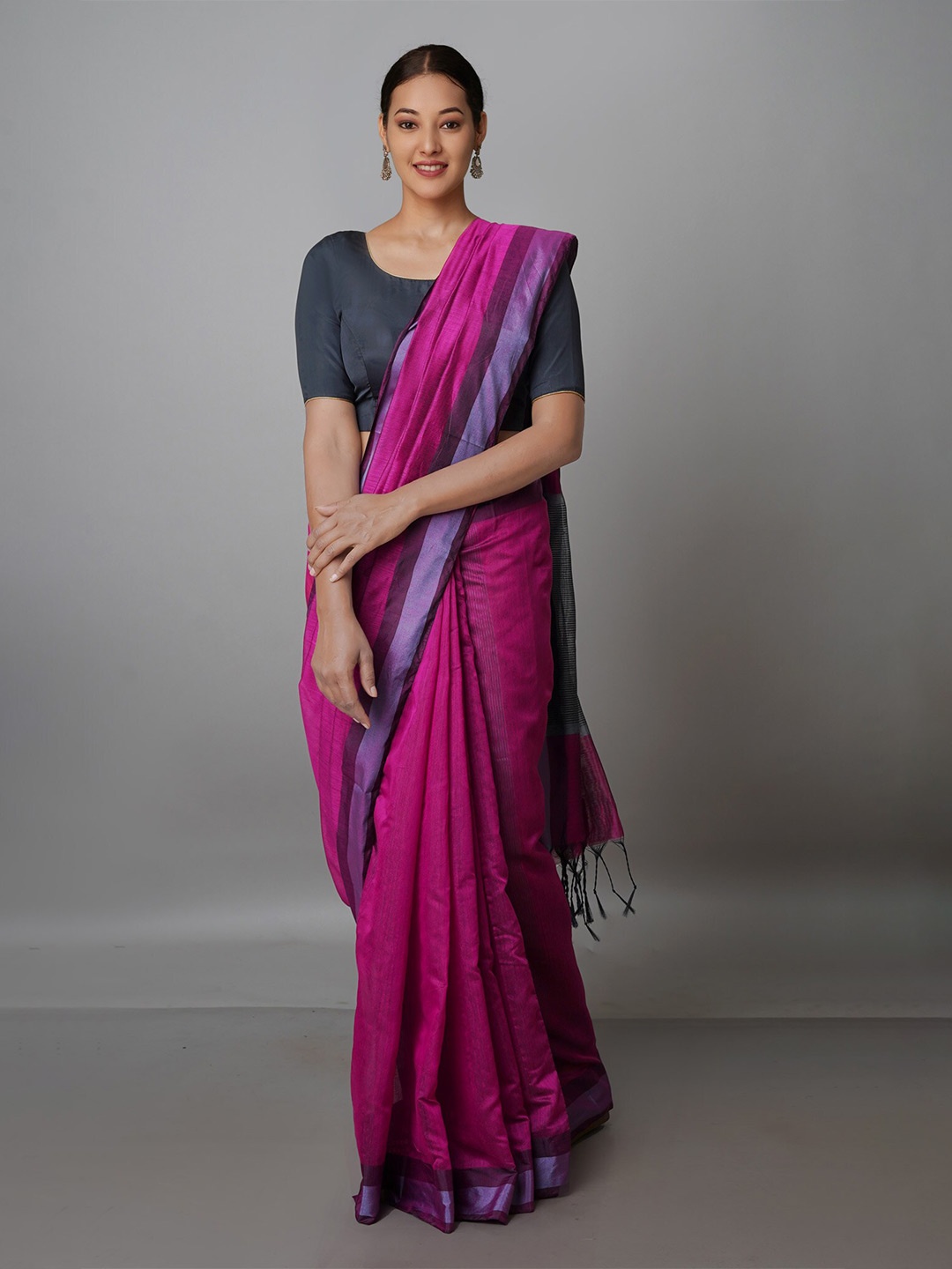 

Unnati Silk Zari Silk Blend Chanderi Saree, Pink