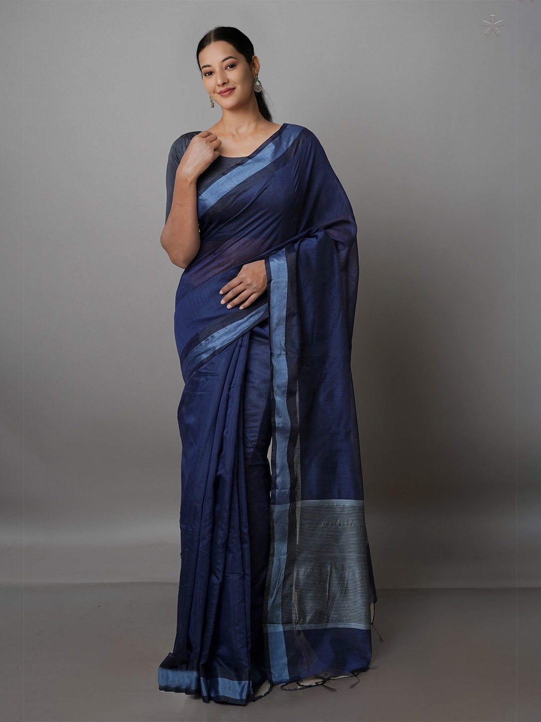 

Unnati Silks Zari Silk Blend Chanderi Saree, Navy blue