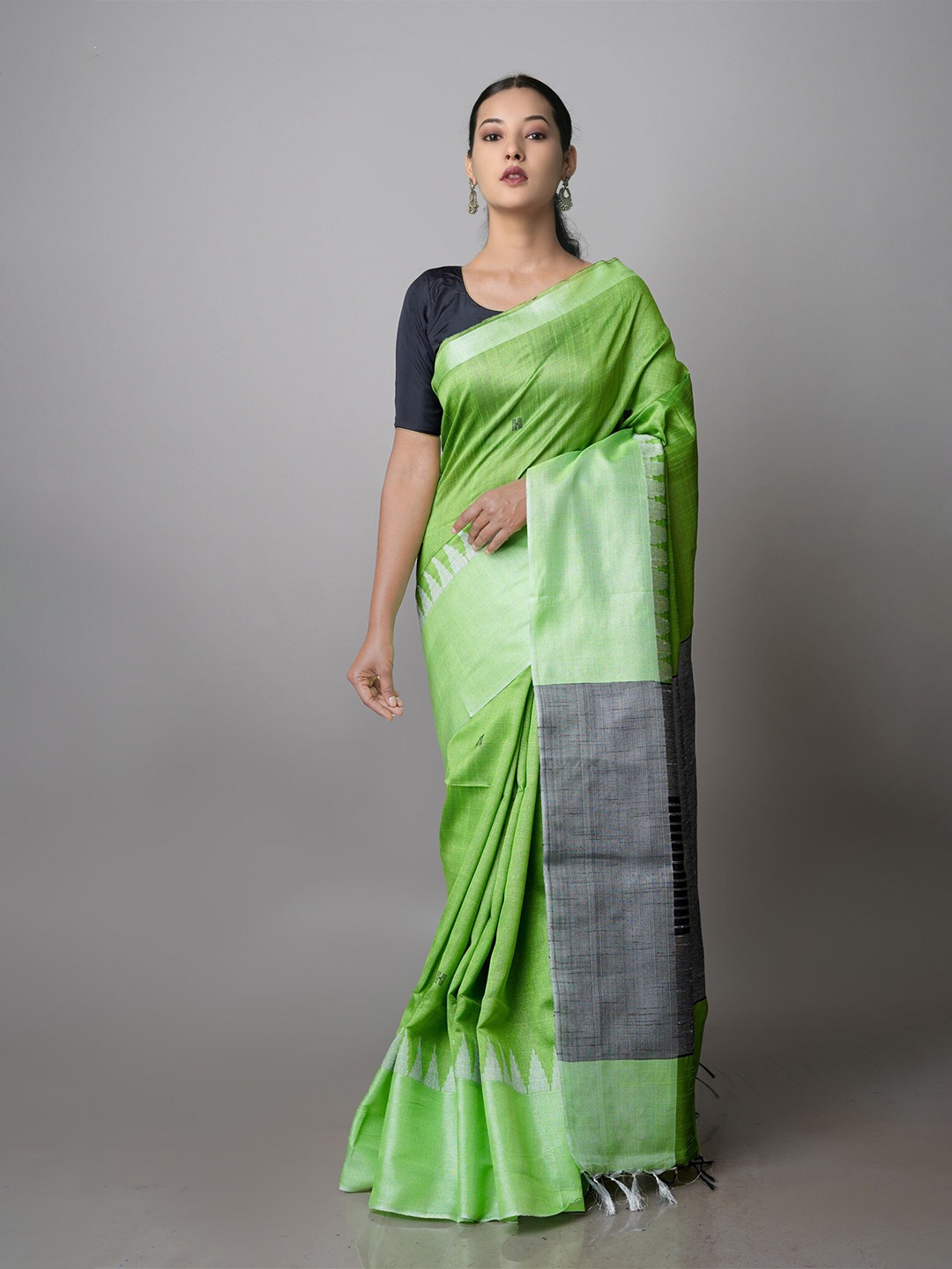 

Unnati Silks Colourblocked Zari Silk Blend Bhagalpuri Saree, Green