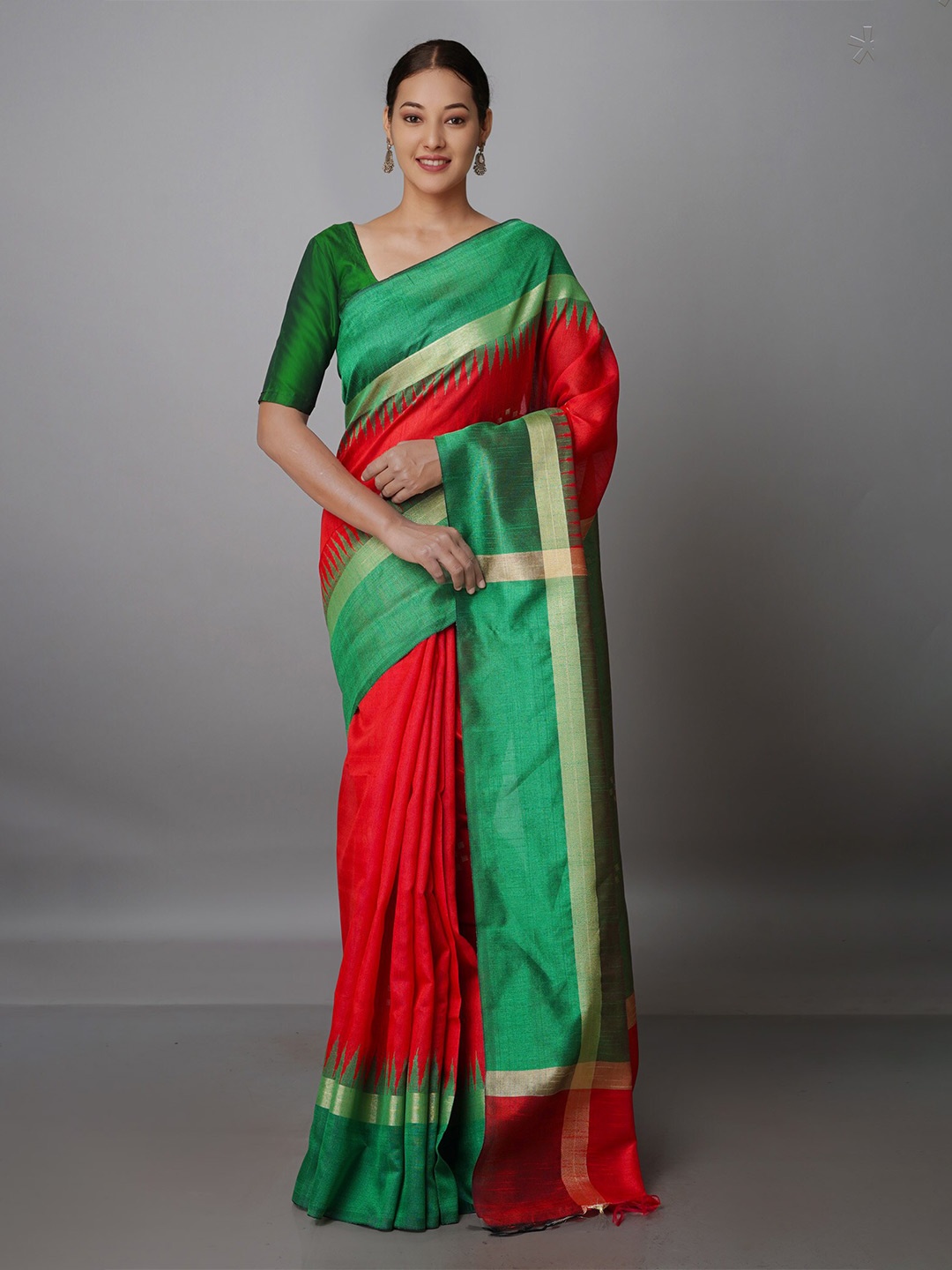 

Unnati Silks Colourblocked Zari Silk Blend Bhagalpuri Saree, Red