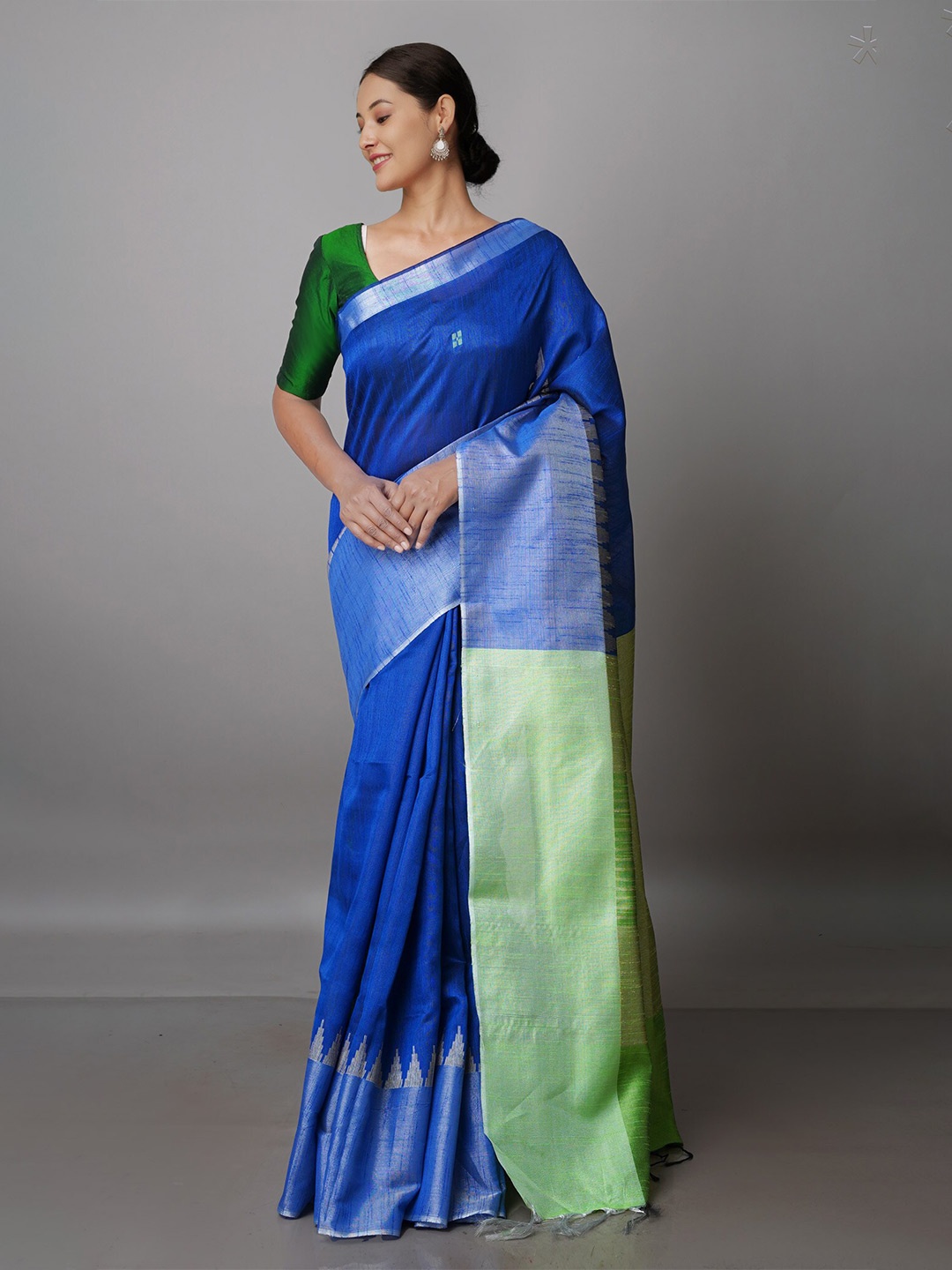 

Unnati Silks Woven Design Silk Blend Bhagalpuri Saree, Blue