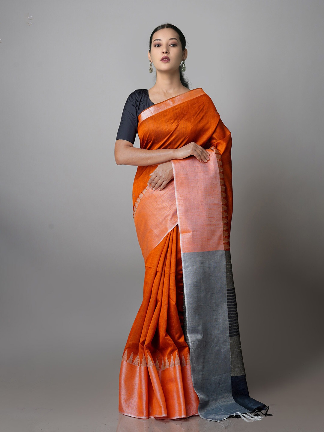

Unnati Silks Woven Design Silk Blend Bhagalpuri Saree, Orange