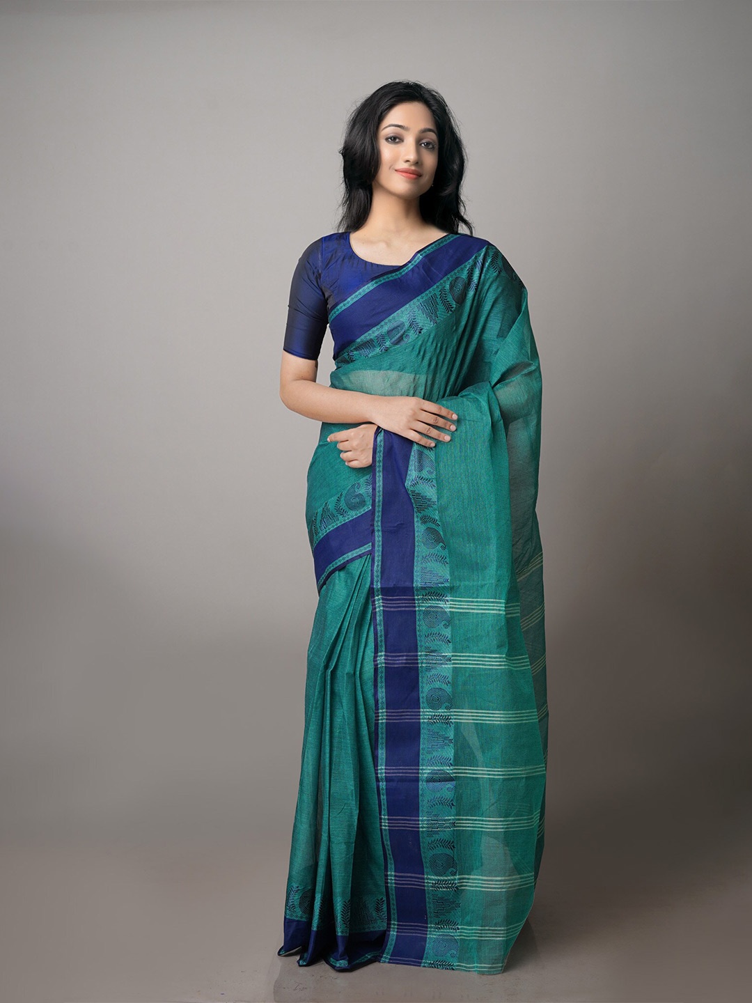 

Unnati Silks Woven Design Pure Cotton Taant Saree, Teal