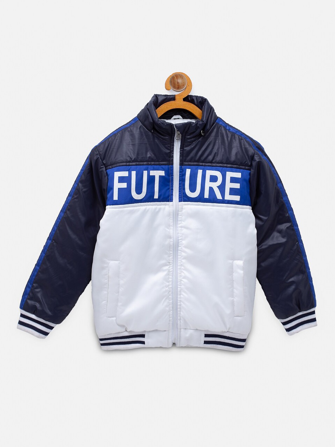 

NYNSH Boys Colourblocked Hooded Bomber Jacket, Navy blue