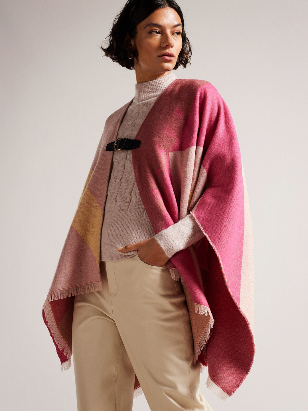 

Ted Baker Women Colourblocked Acrylic Poncho, Pink