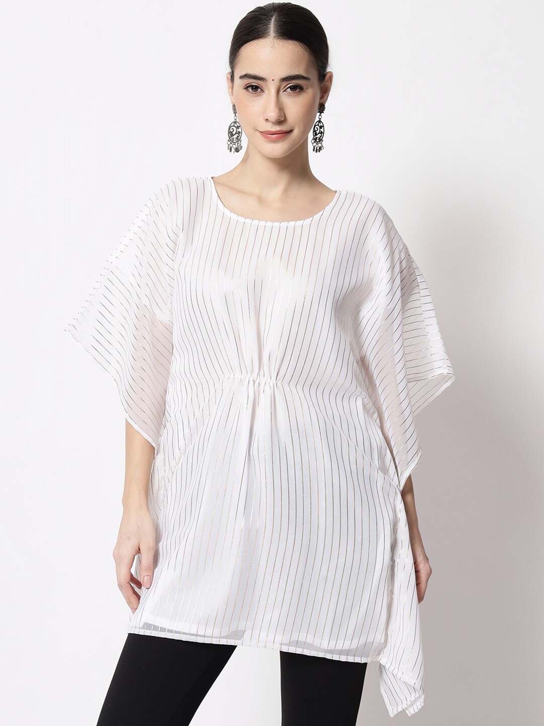 

studio rasa Geometric Striped Flared Sleeves Kaftan Kurti, White
