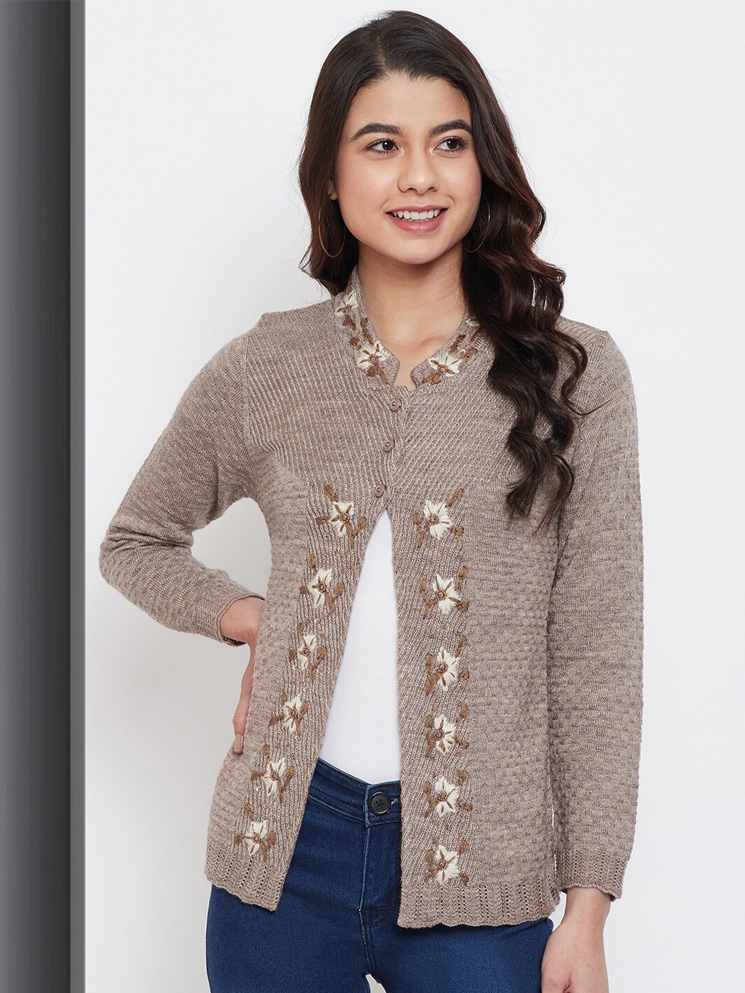 

Zigo Women Wool Floral Cardigan, Brown