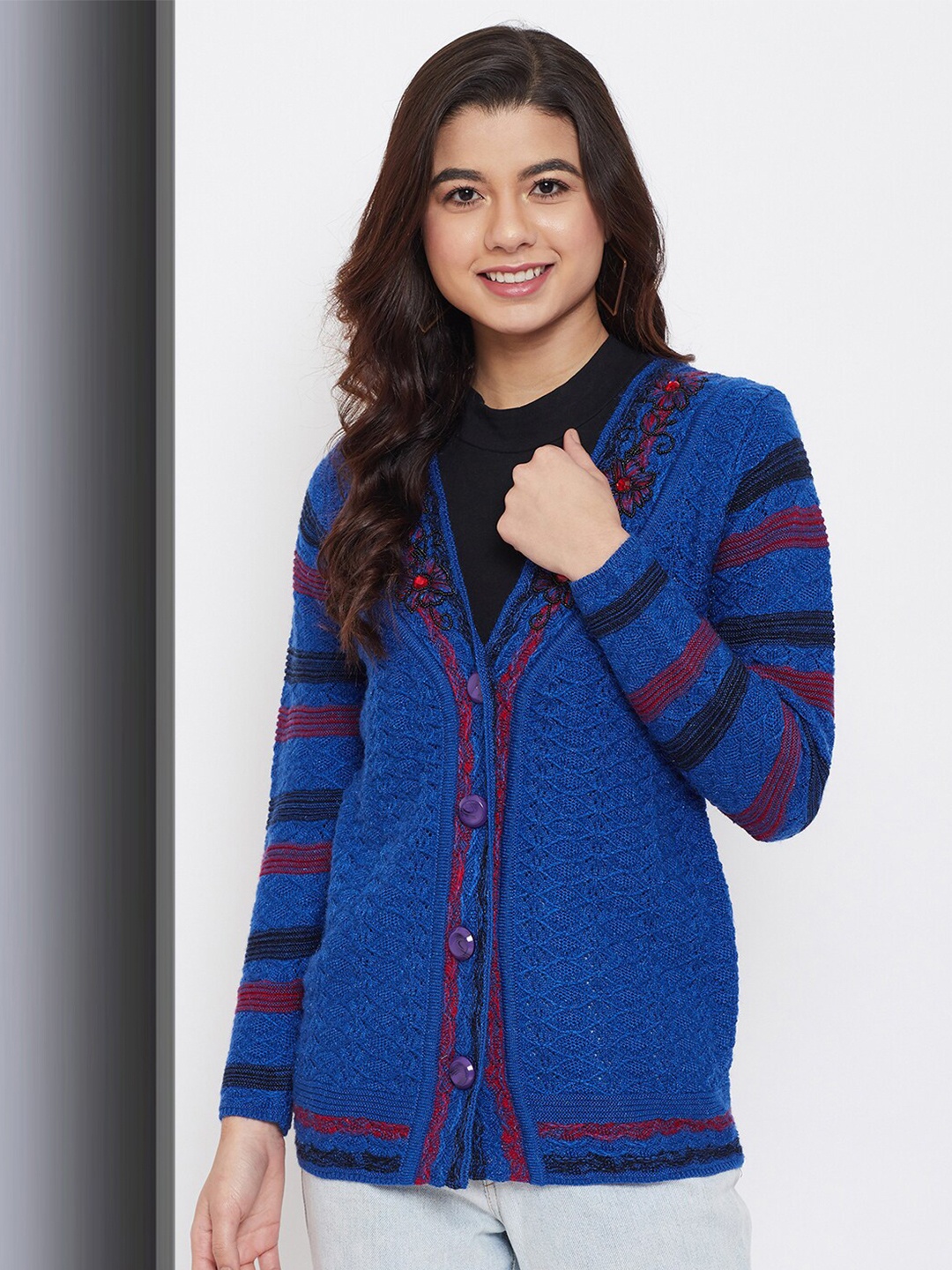 

Zigo Women Cable Knit Cardigan with Embellished Detail, Blue