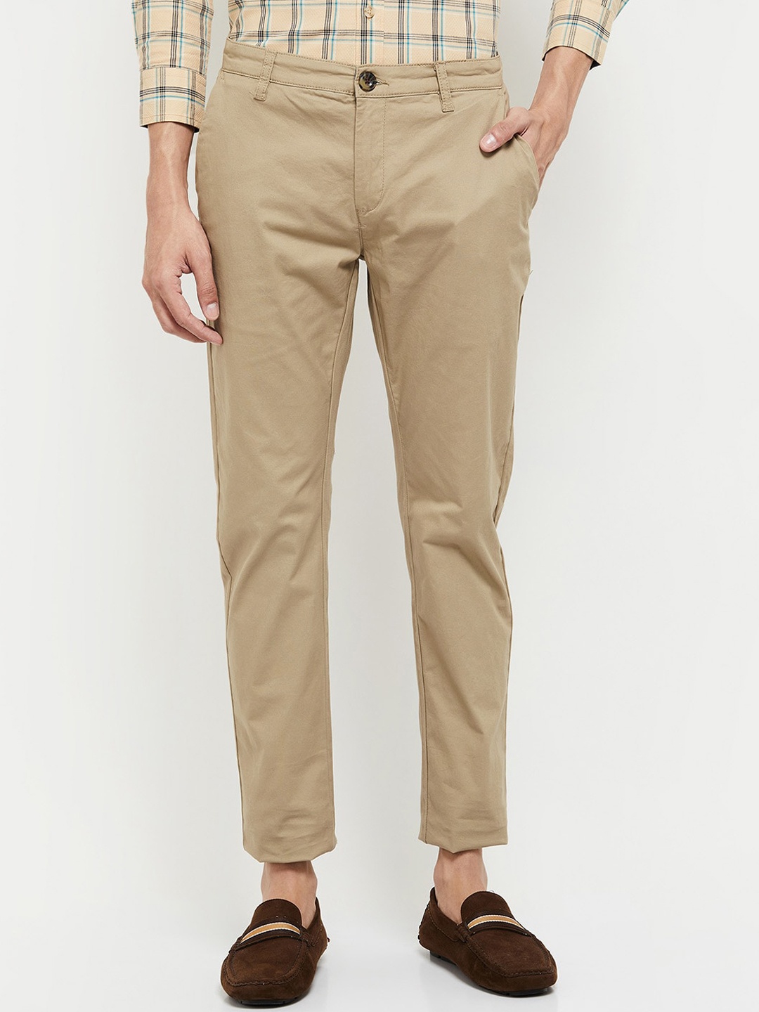 

max Men Cotton Regular Trousers, Khaki