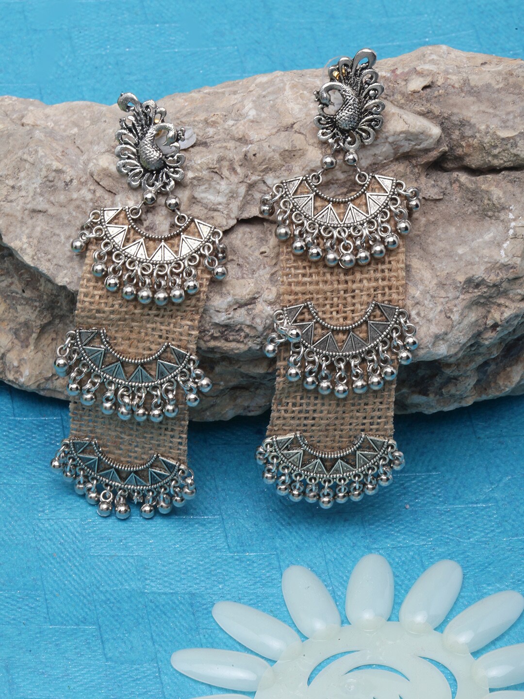 

DIVA WALK Women Silver-Plated Contemporary Drop Earrings, Beige