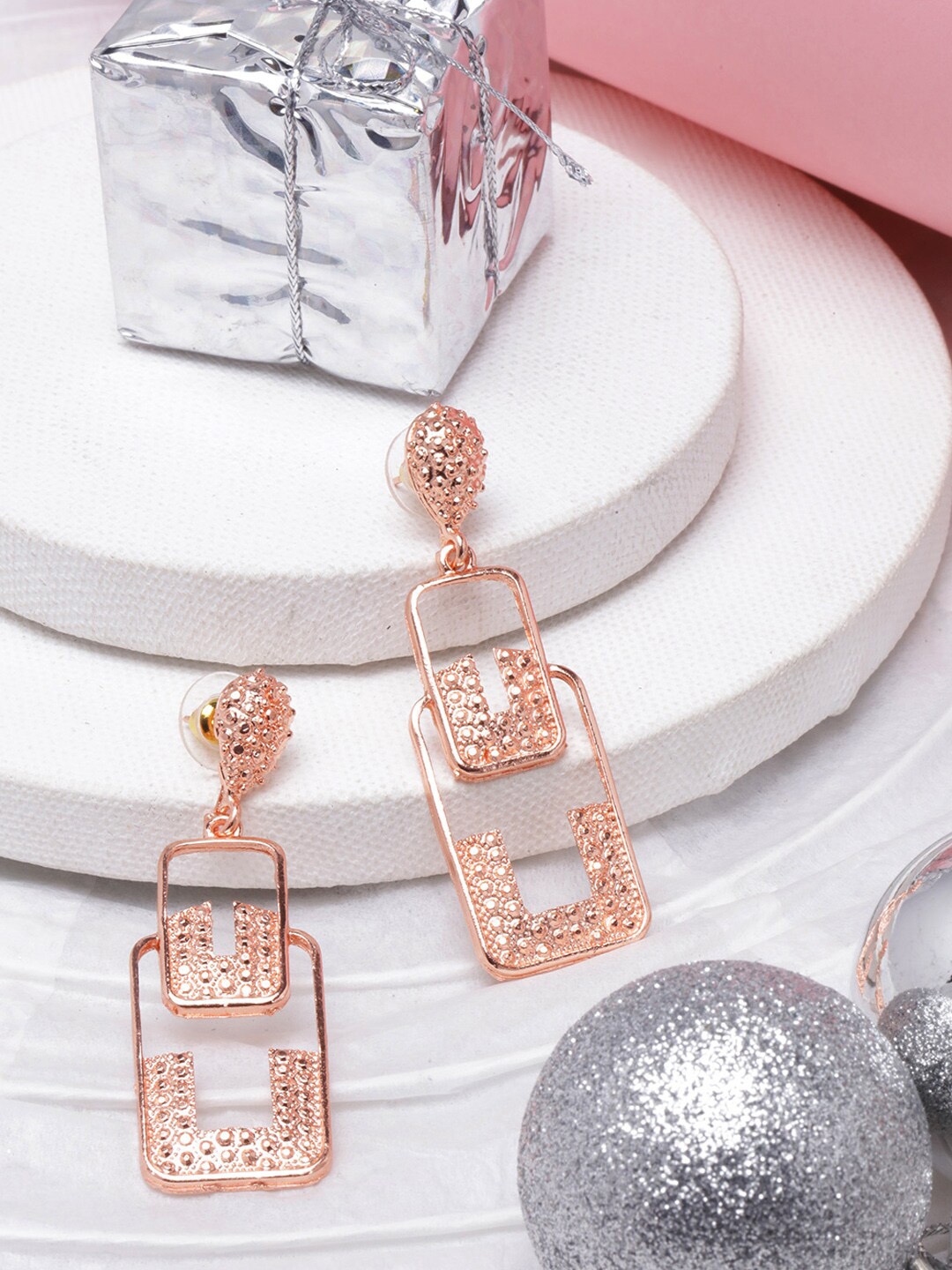 

DIVA WALK Rose Gold-Plated Contemporary Drop Earrings