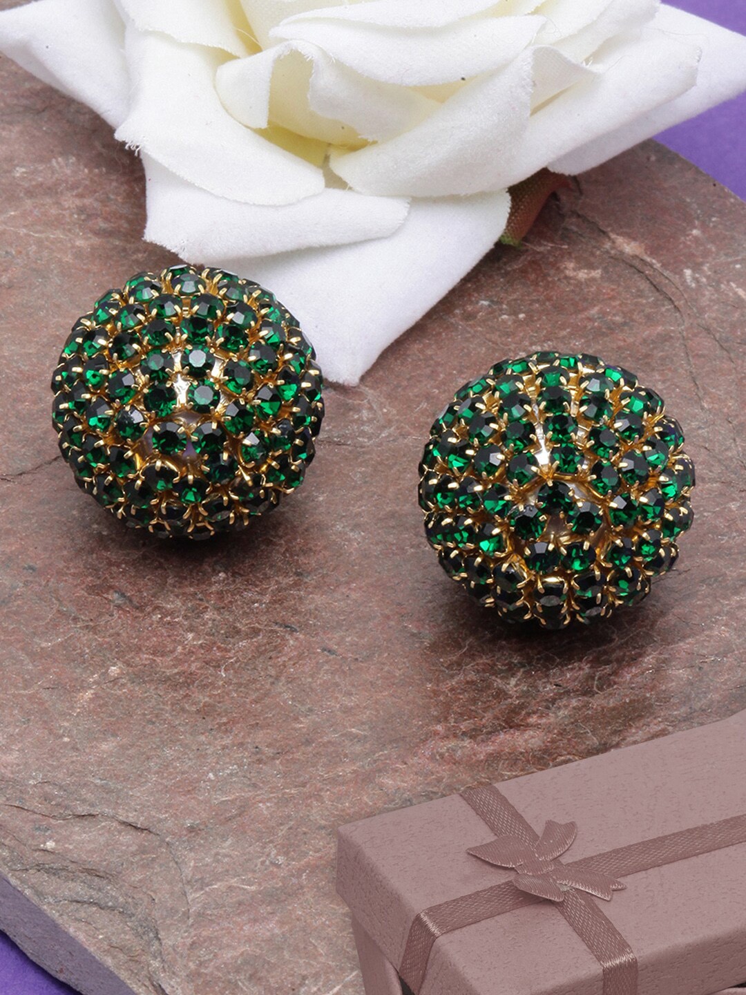 

DIVA WALK Gold-Plated Circular Studs Earrings, Green