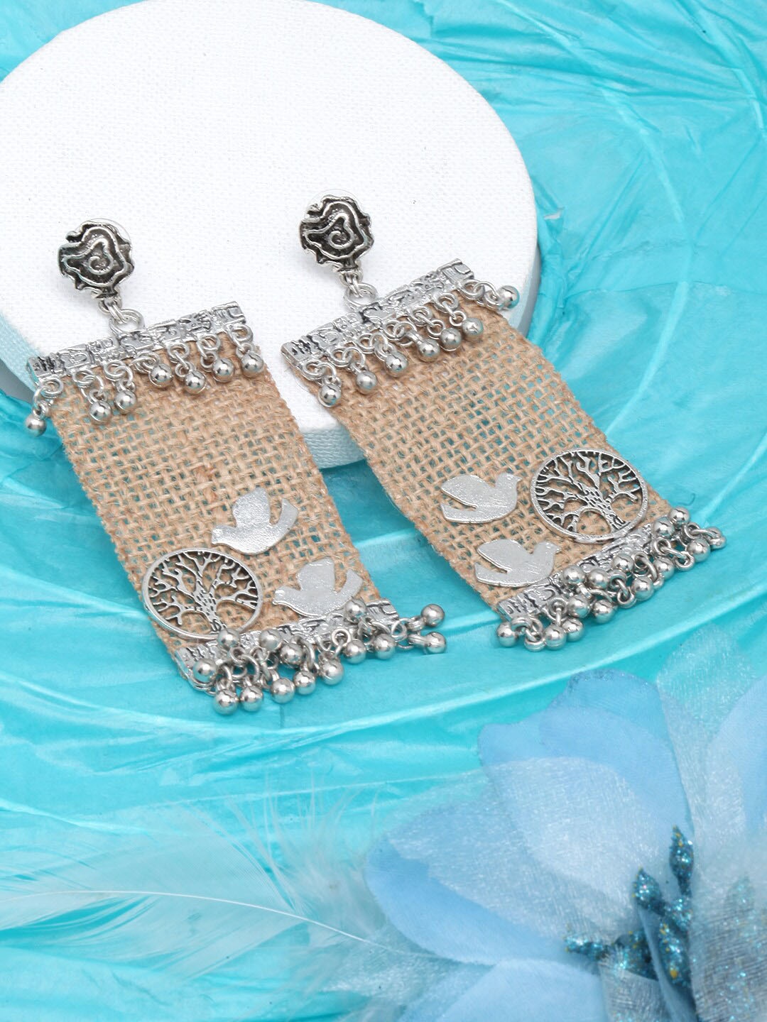 

DIVA WALK Silver-Plated Jute Drop Earrings