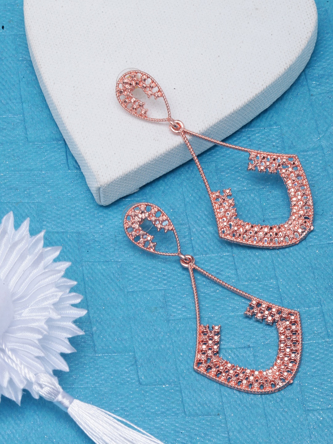 

DIVA WALK Contemporary Rose Gold-Plated Drop Earrings