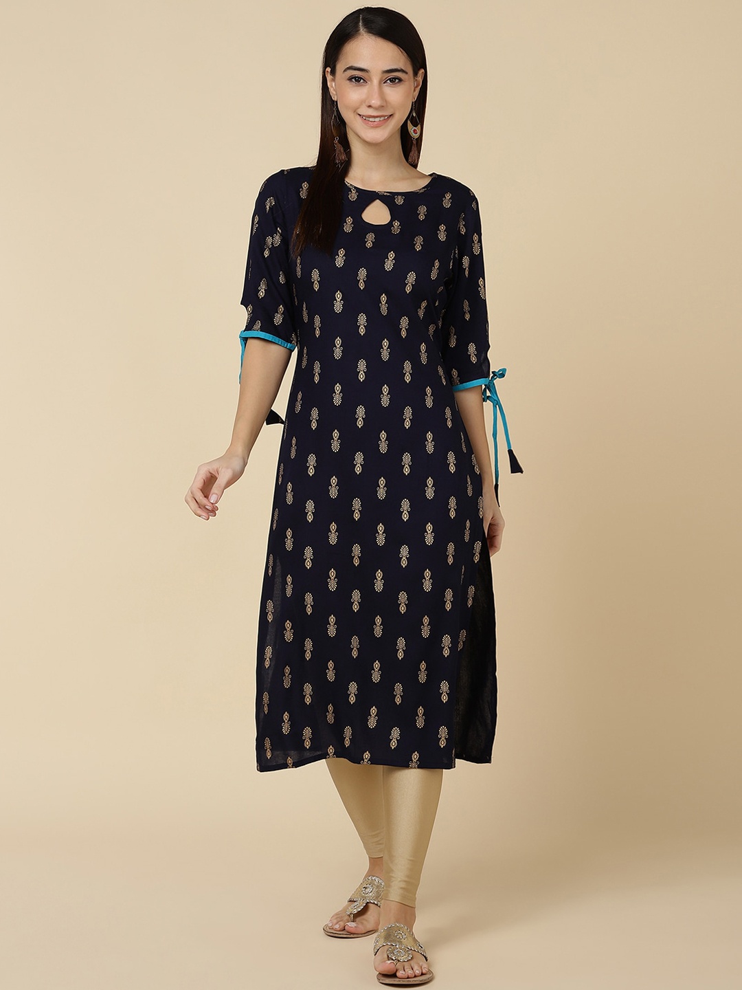 

VEDANA Women Ethnic Motifs Printed Keyhole Neck Kurta, Blue