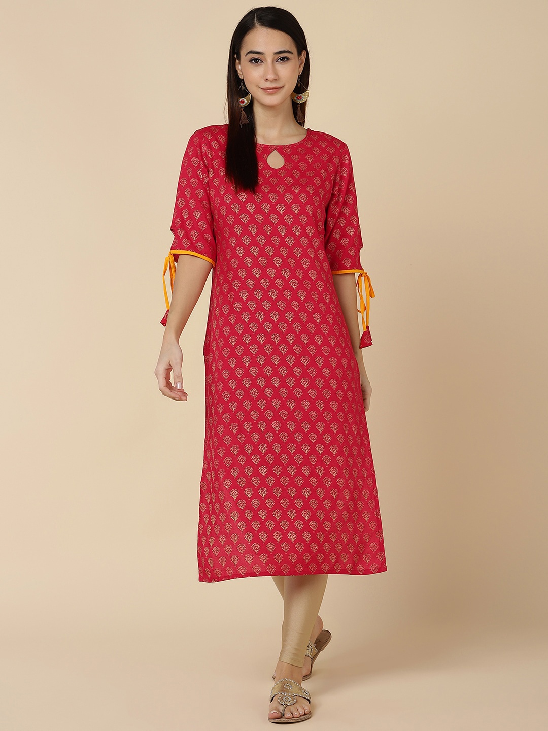 

VEDANA Women Ethnic Motifs Printed Round Neck Kurta, Red