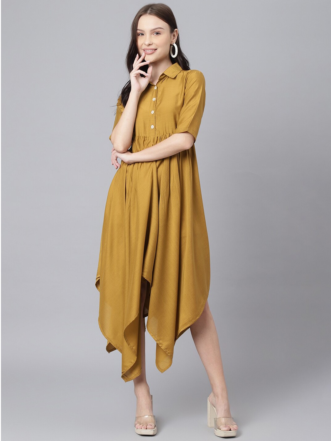 

DECKEDUP Shirt Midi Dress, Mustard