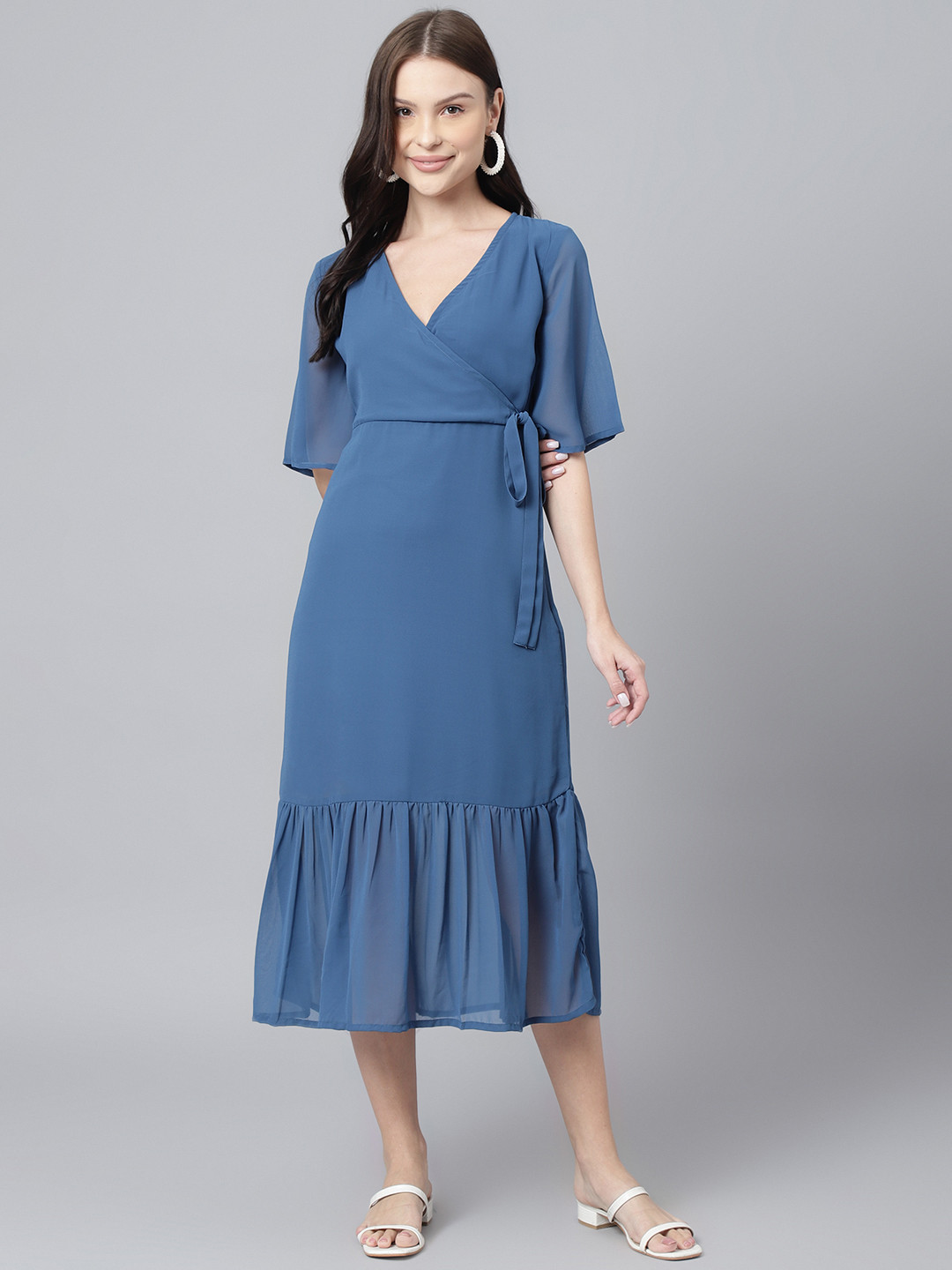 

DECKEDUP Georgette Midi Dress, Blue