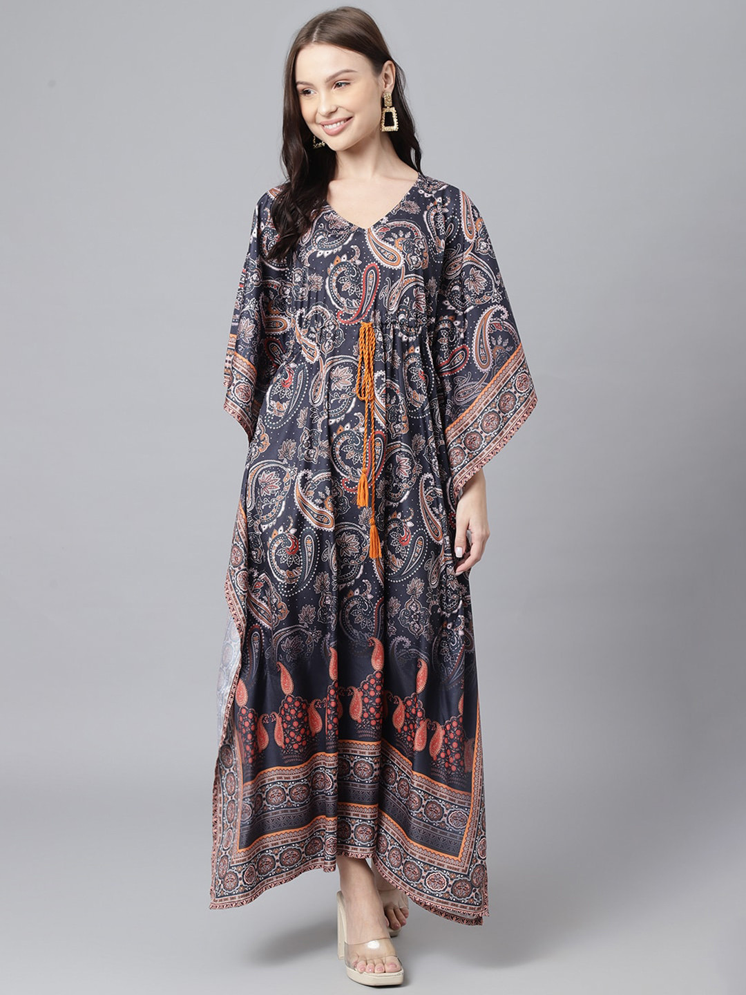 

DECKEDUP Ethnic Motifs Maxi Dress, Grey