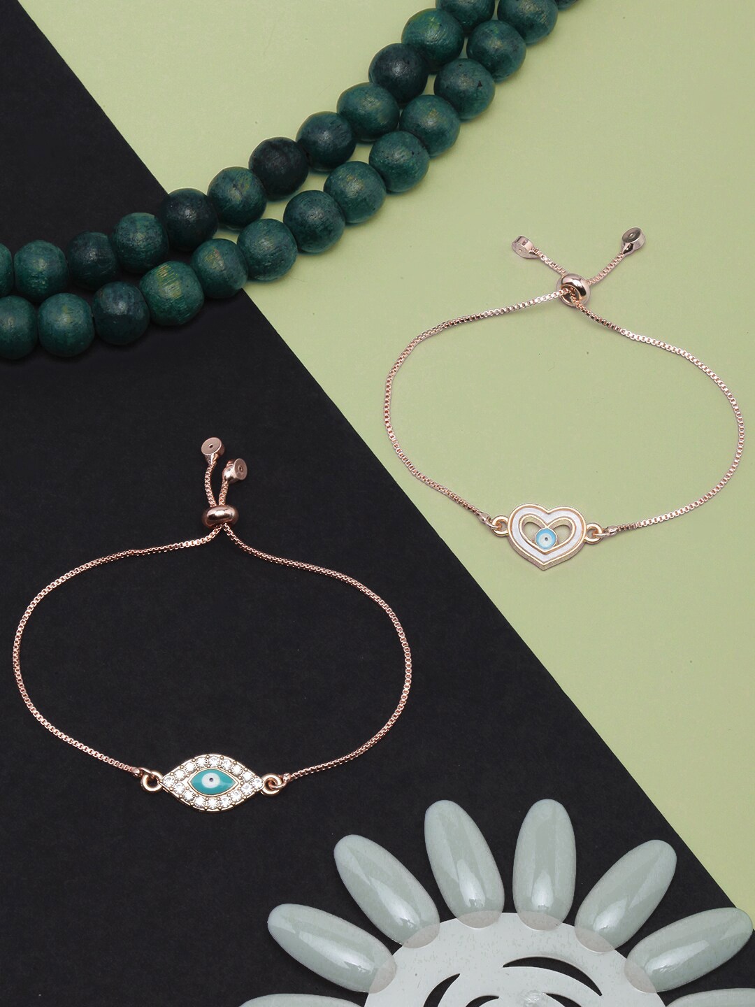 

DIVA WALK Women Set Of 2 Brass Enamelled Rose Gold-Plated Charm Bracelet