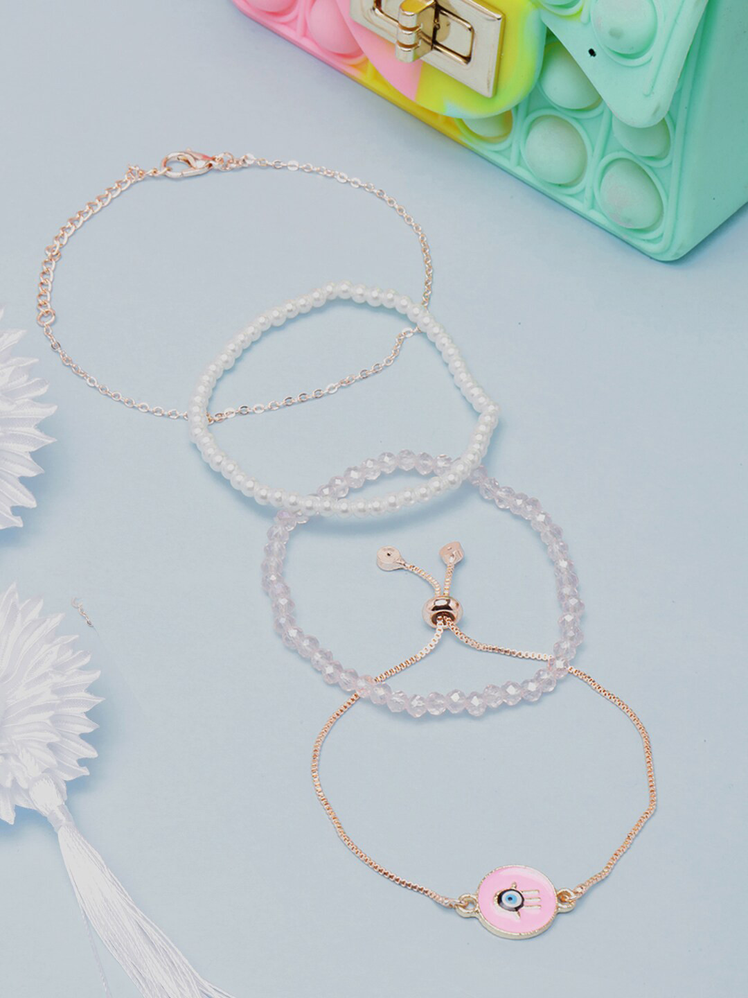 

DIVA WALK Women Set Of 4 Brass Rose Gold-Plated Charm Bracelet