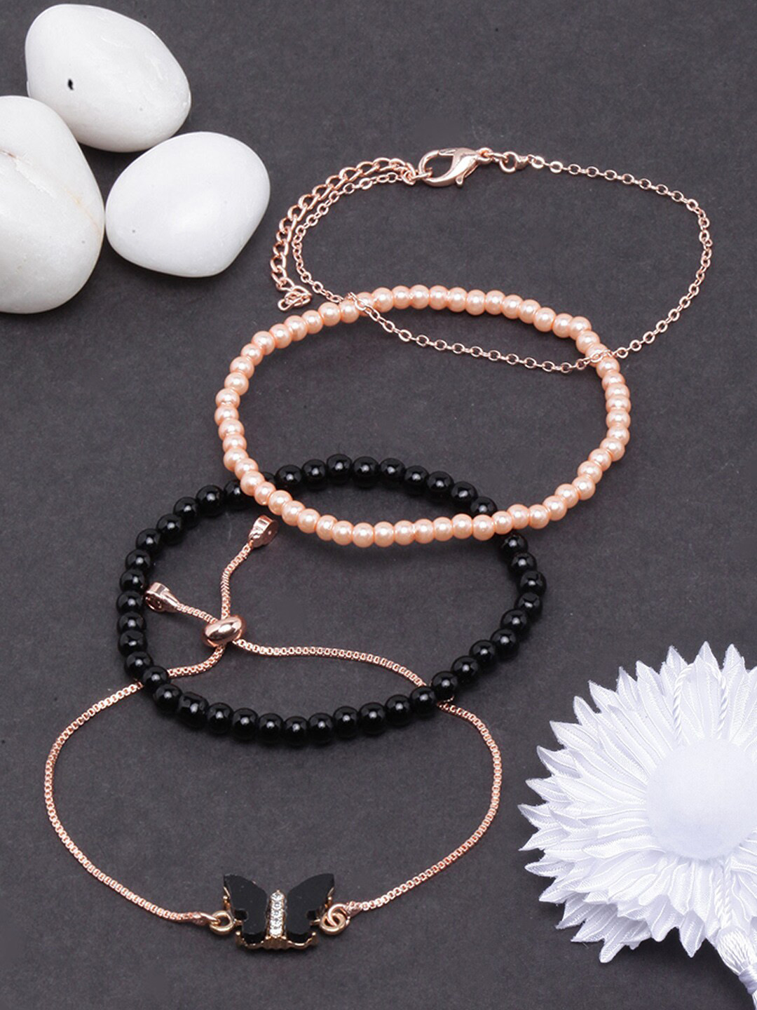 

DIVA WALK Women Set Of 4 Brass Rose Gold-Plated Charm Bracelet