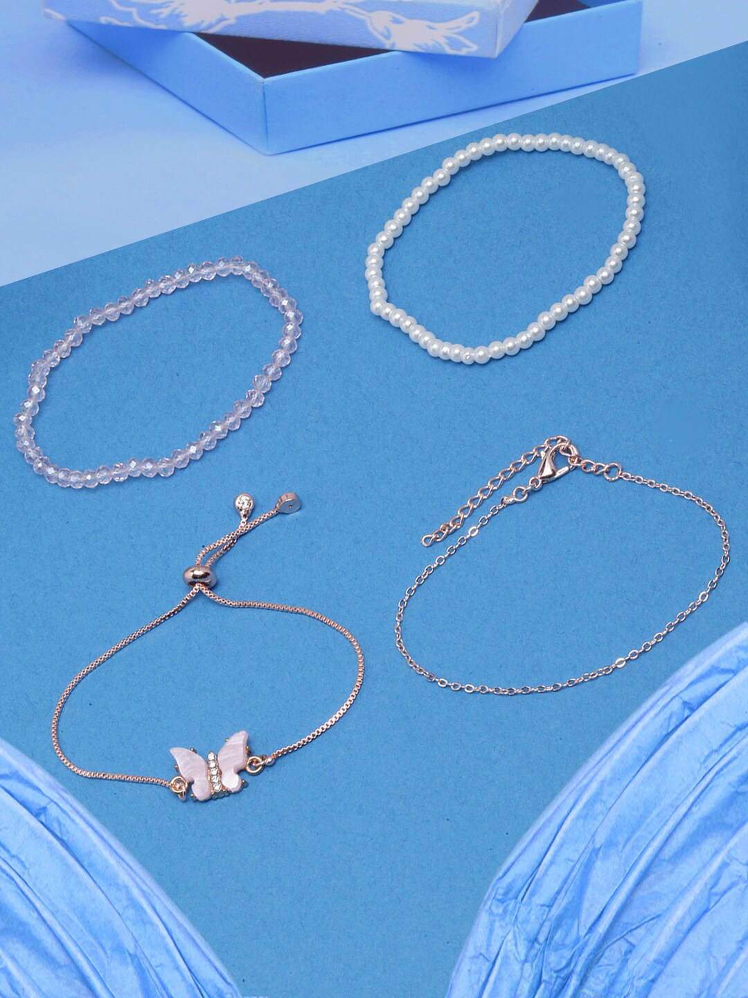 

DIVA WALK Women Set Of 4 Rose Gold-Plated Charm Bracelet