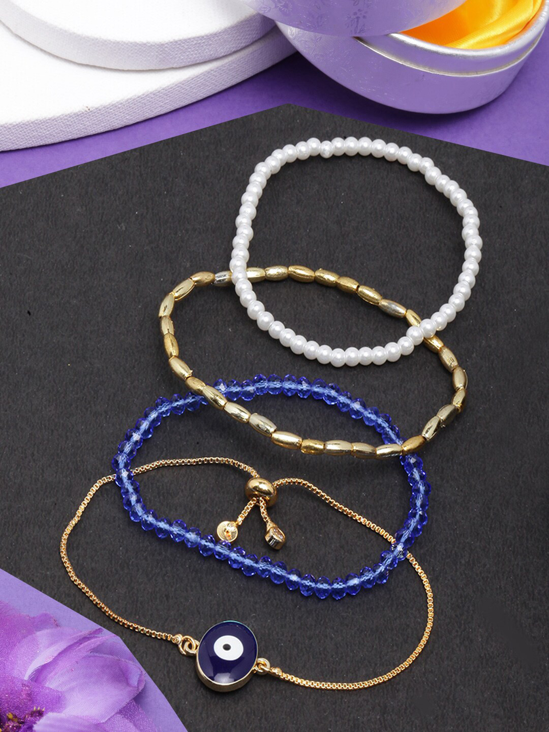 

DIVA WALK Women Set Of 4 Gold-Plated Charm Bracelet