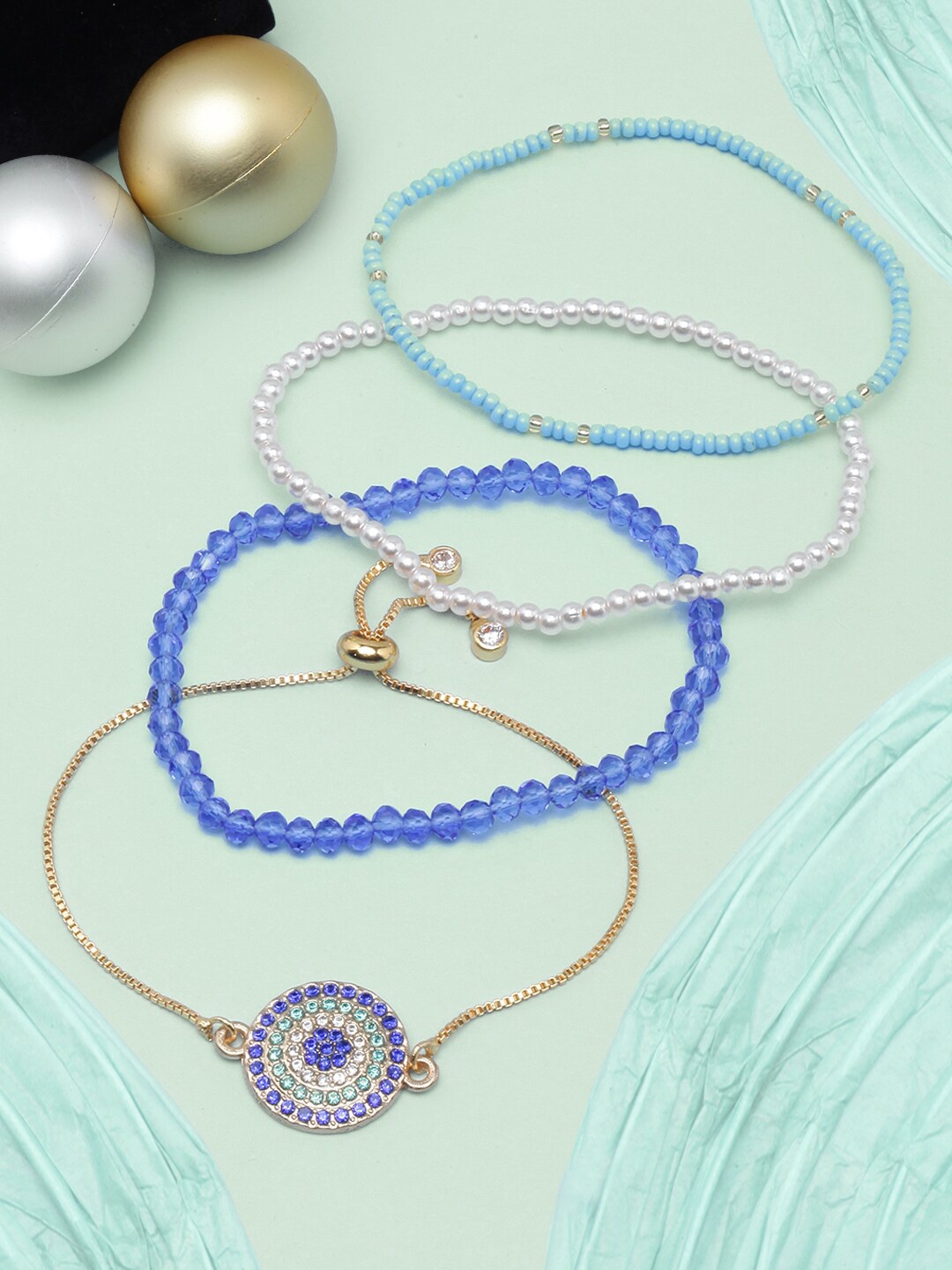 

DIVA WALK Women Set Of 4 Gold-Plated Charm Bracelet