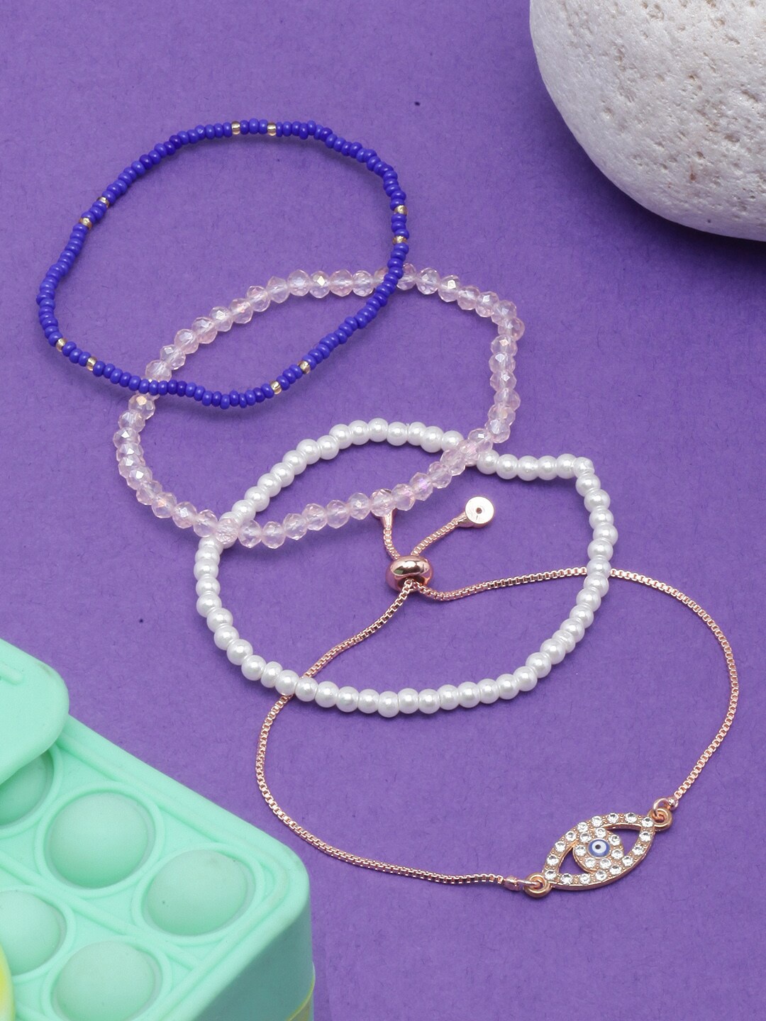 

DIVA WALK Women Set of 4 Rose Gold & Blue Brass Rose Gold-Plated Charm Bracelet