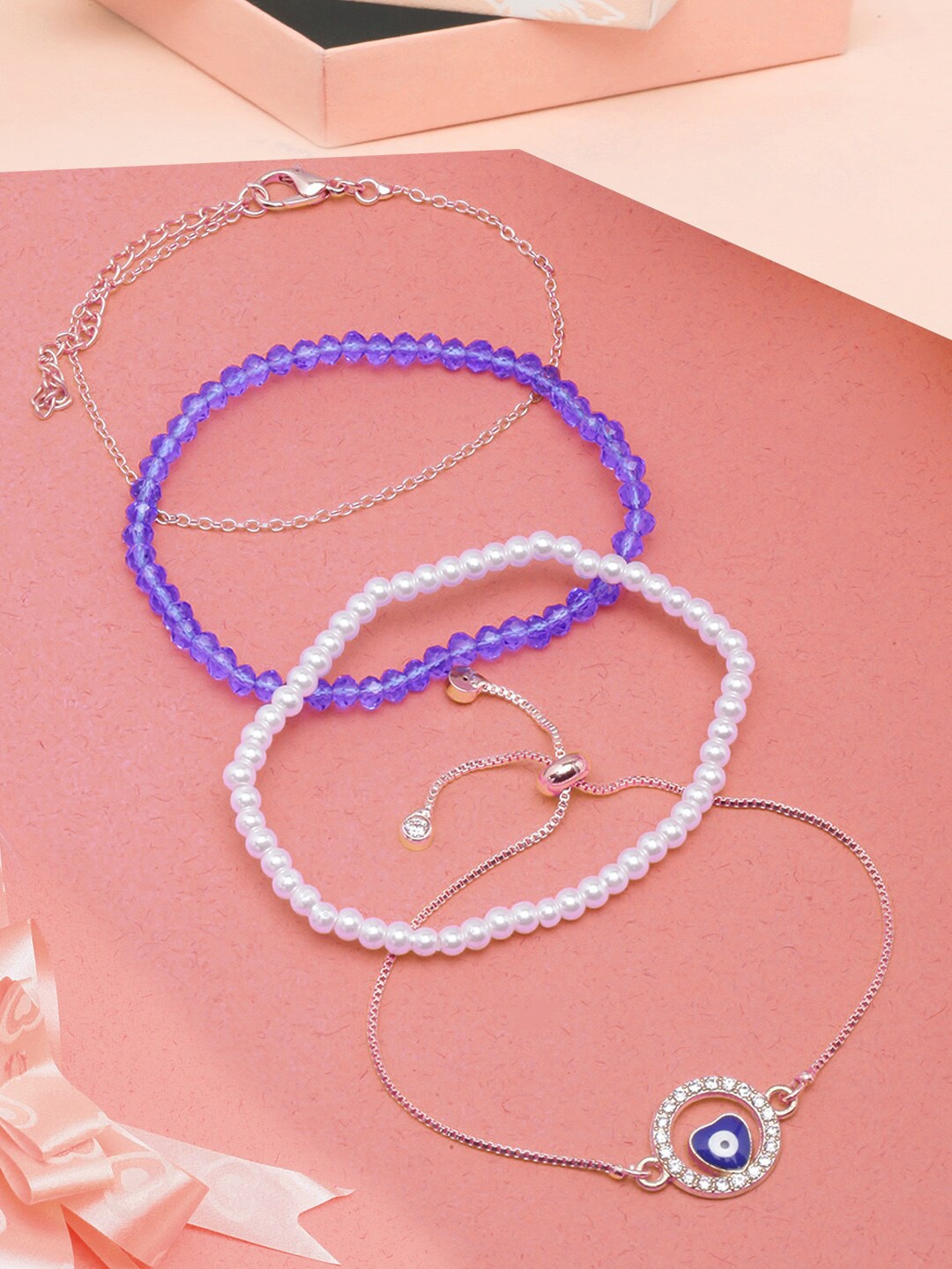 

DIVA WALK Women Set of 4 Rose Gold & Blue Brass Rose Gold-Plated Charm Bracelet