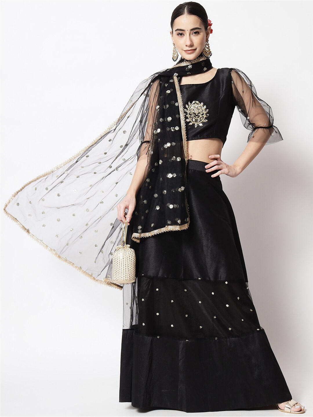 

studio rasa Embellished Sequinned Ready to Wear Lehenga & Blouse With Dupatta, Black