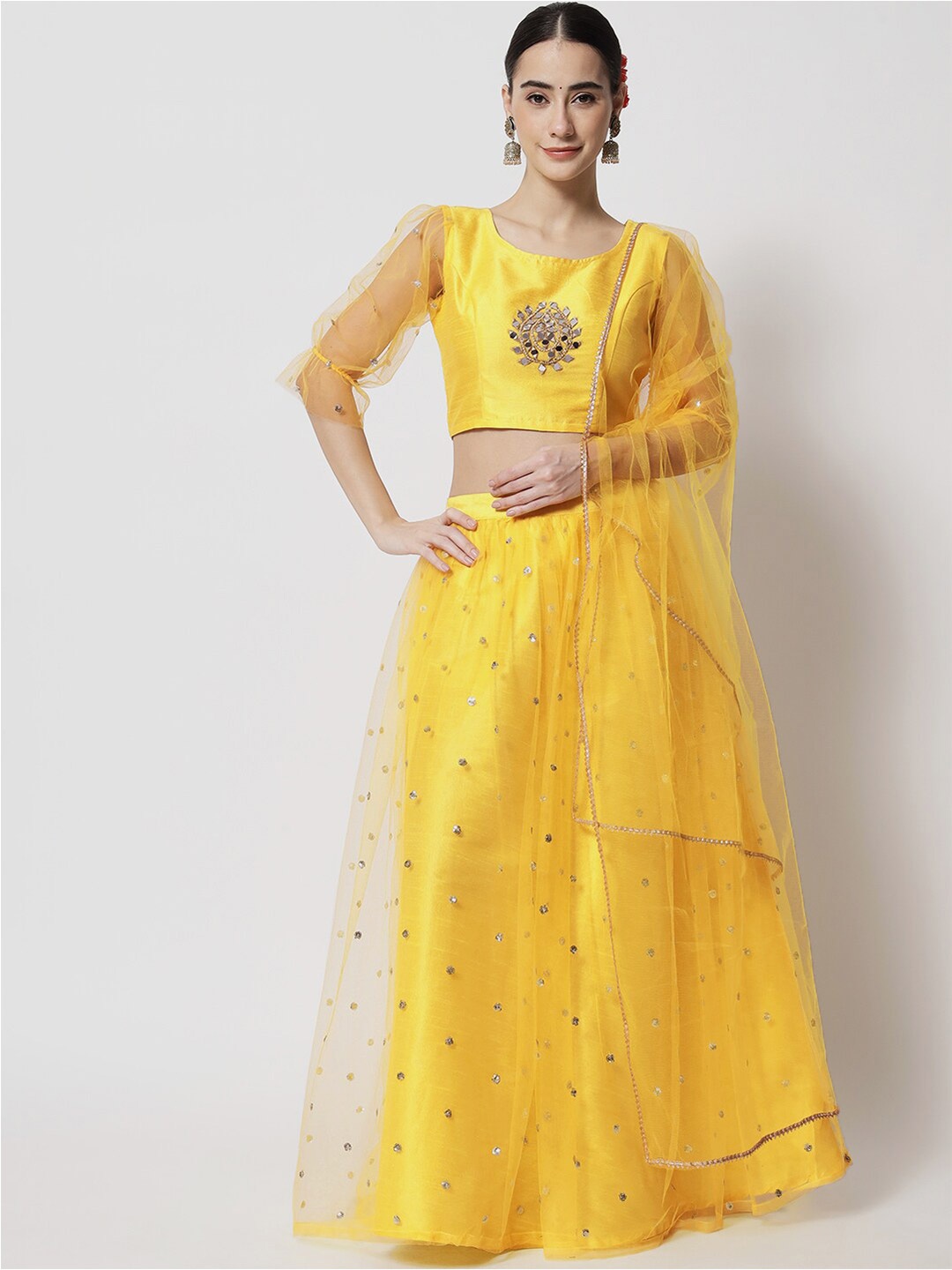 

studio rasa Embellished Sequinned Ready to Wear Lehenga & Blouse With Dupatta, Yellow