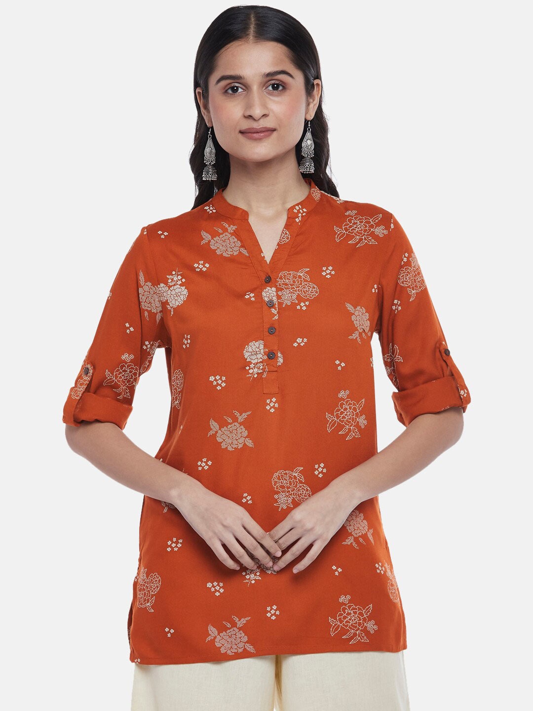 

AKKRITI BY PANTALOONS Viscose Rayon Printed Tunic, Rust