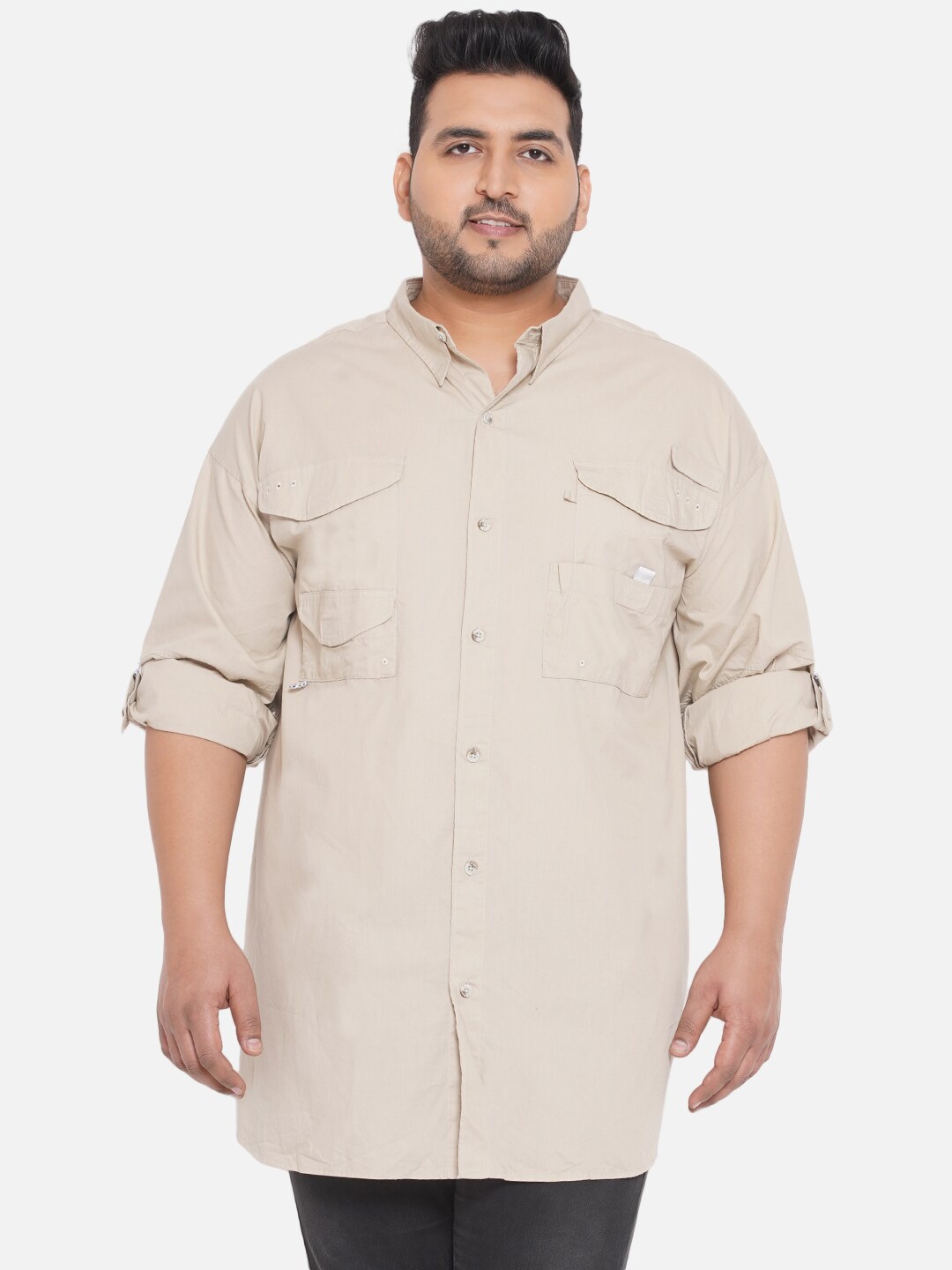 

Santonio Men Plus Size Comfort Pure Cotton Casual Shirt, Beige