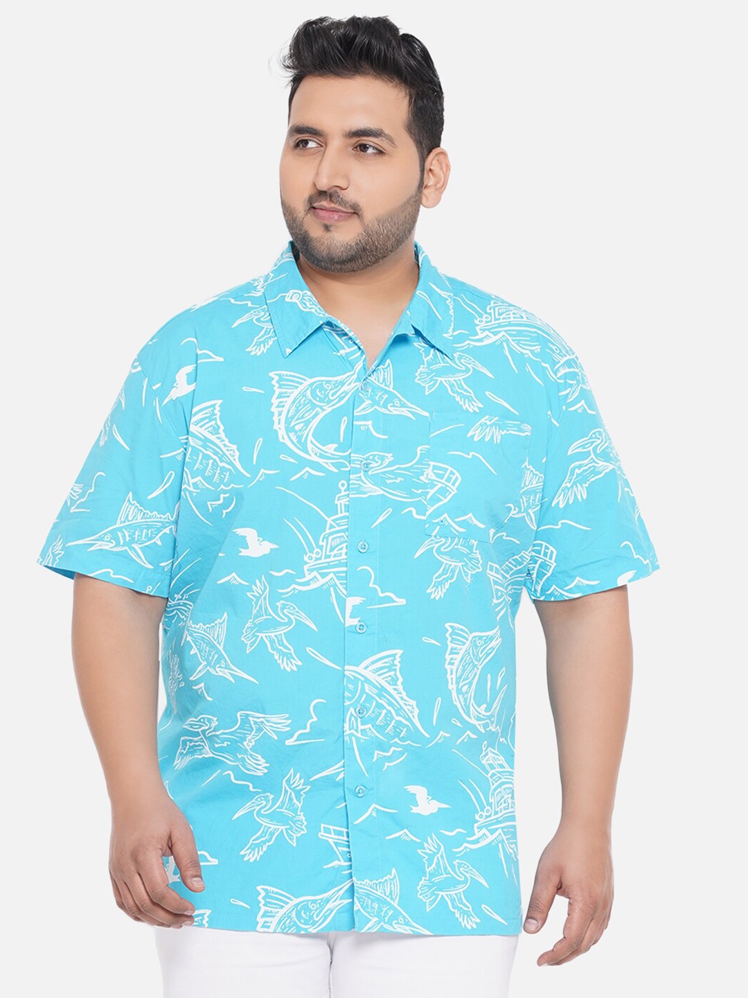 

Santonio Men Plus Size Comfort Printed Cotton Casual Shirt, Blue