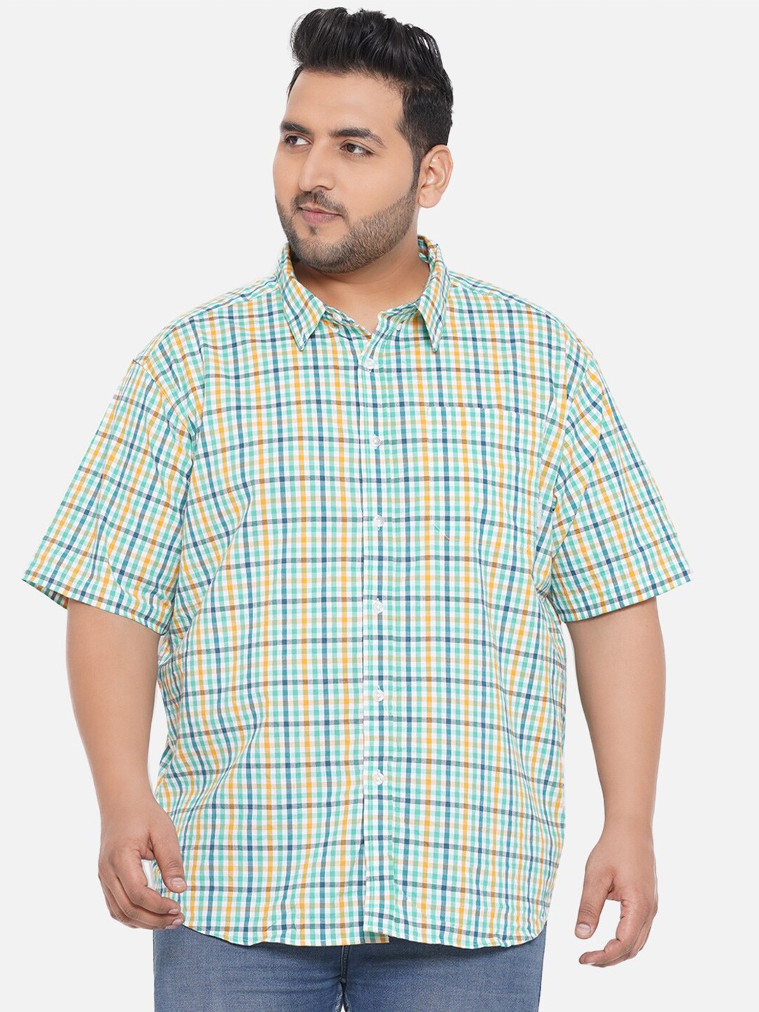Santonio Men Plus Size Checked Cotton Casual Shirt, Sea green