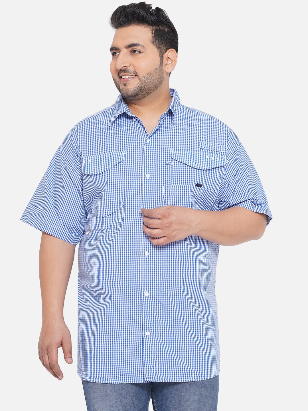 

Santonio Men Plus Size Checked Cotton Casual Shirt, Blue