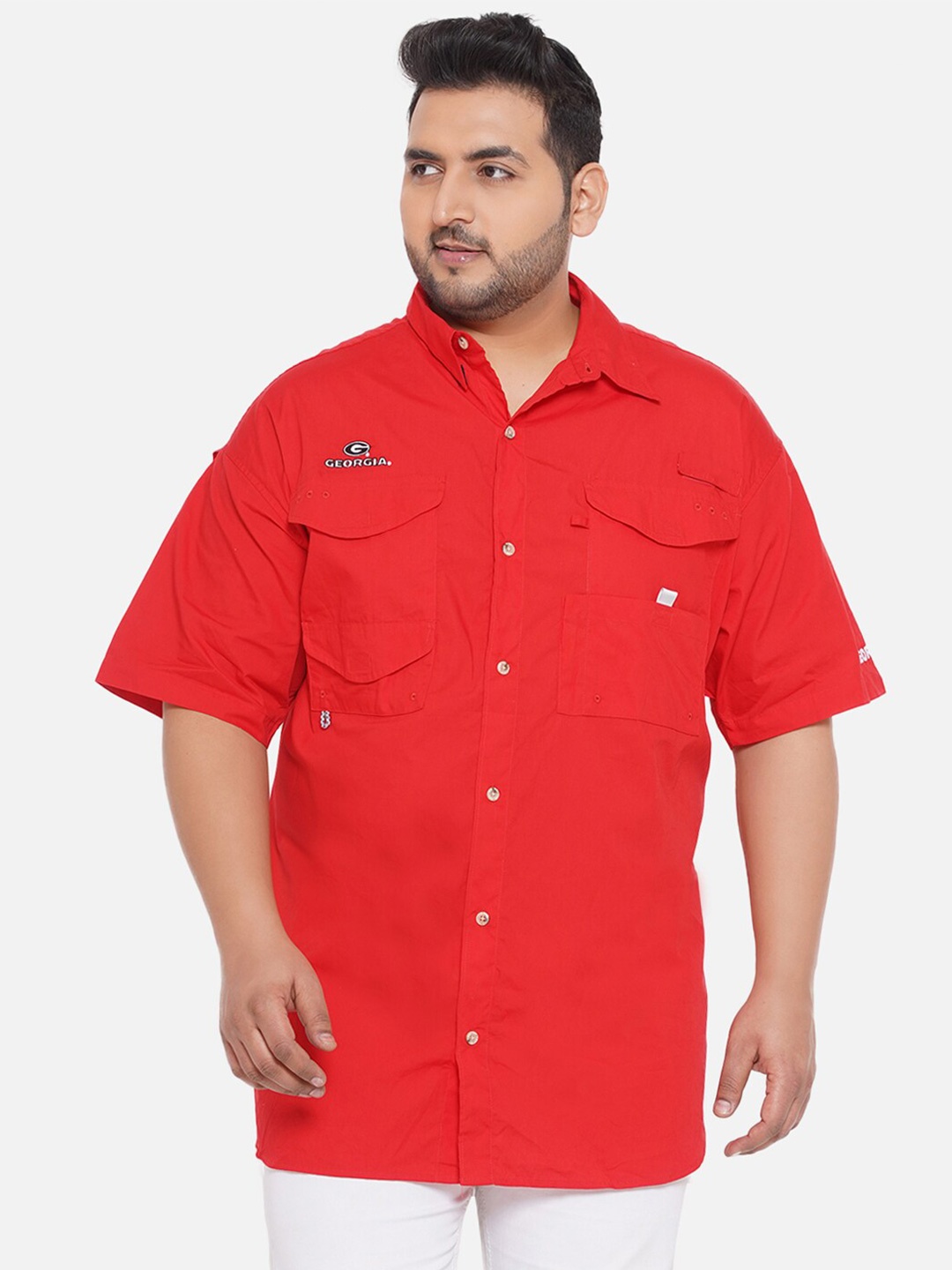 

Santonio Men Plus Size Comfort Pure Cotton Casual Shirt, Red