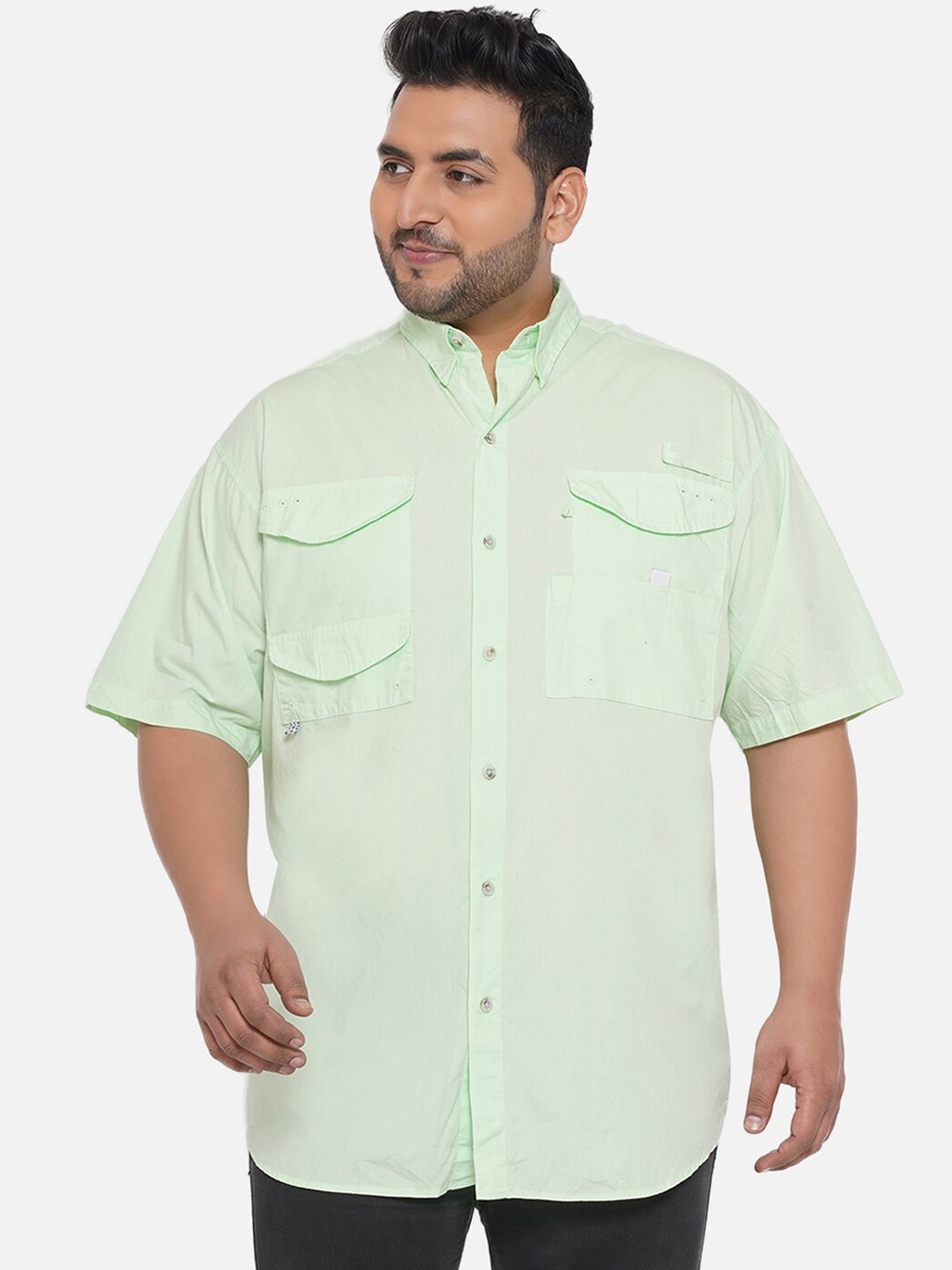 

Santonio Men Plus Size Solid Cotton Casual Shirt, Green